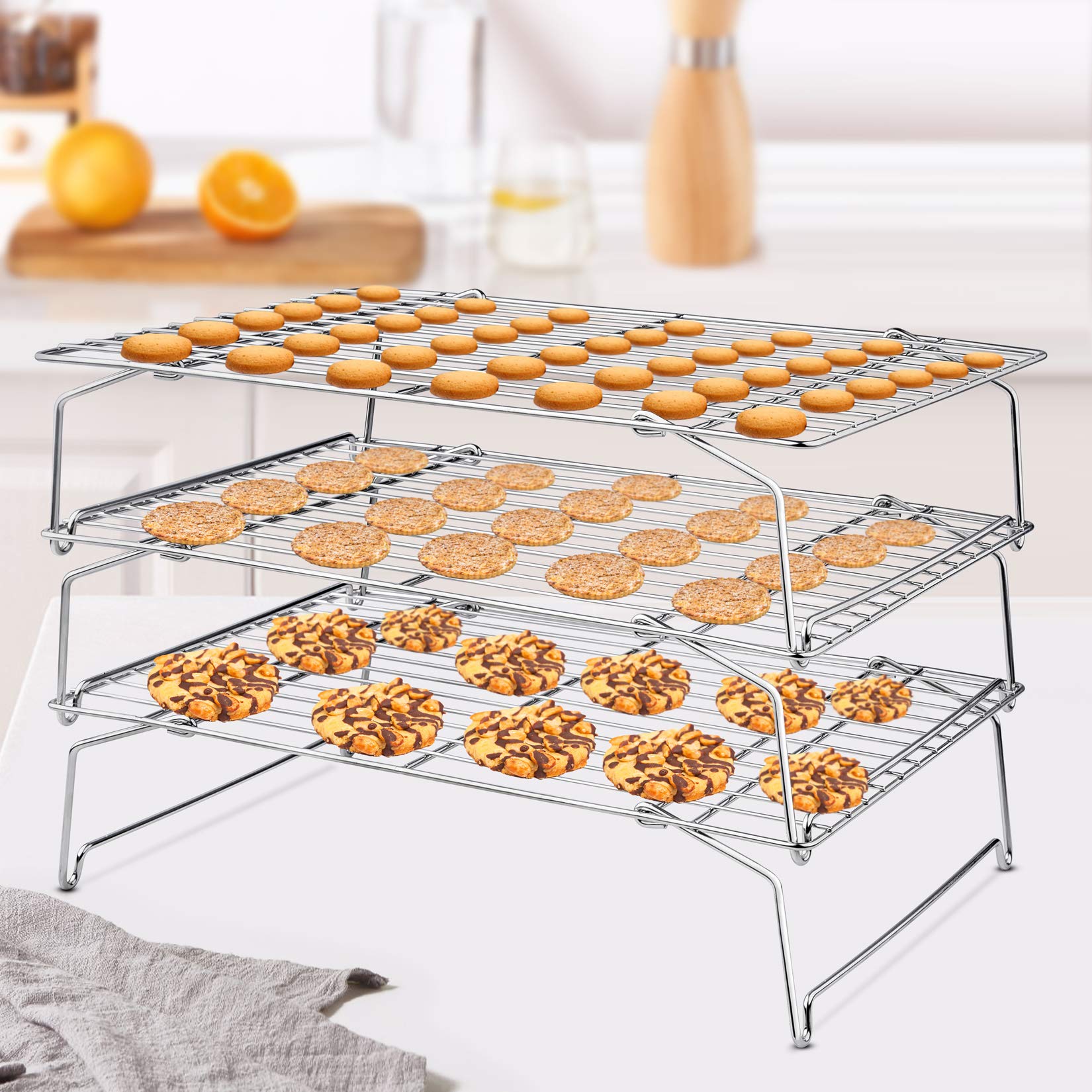 Cooling Rack, P&P CHEF 5-Tier Stainless Steel Stackable Baking Cooking Racks for Cooling Roasting Grilling, Collapsible & Heavy Duty, Oven & Dishwasher Safe - 15’’x10’’