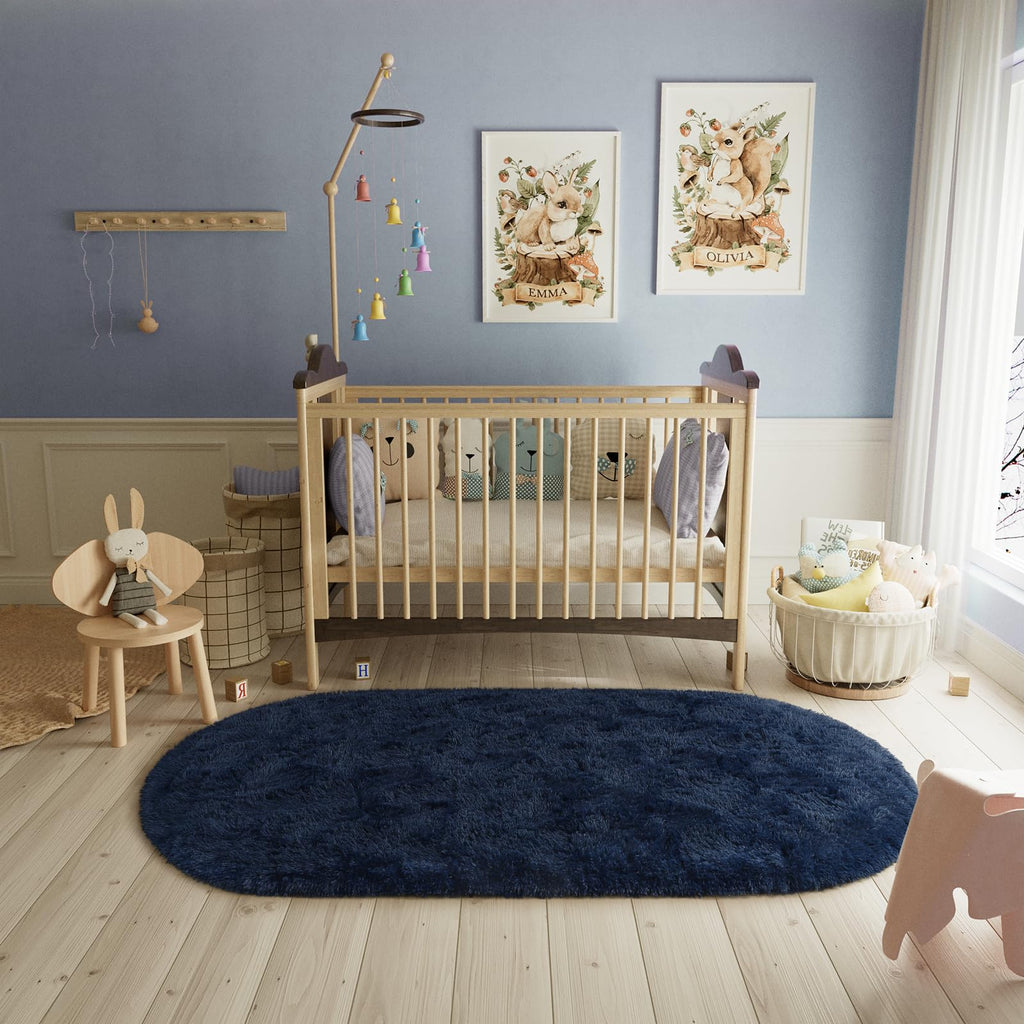 LOCHAS Ultra Soft Children Rugs Room Mat Modern Shaggy Area Rugs Home Decor 2.6' x 5.3', Navy