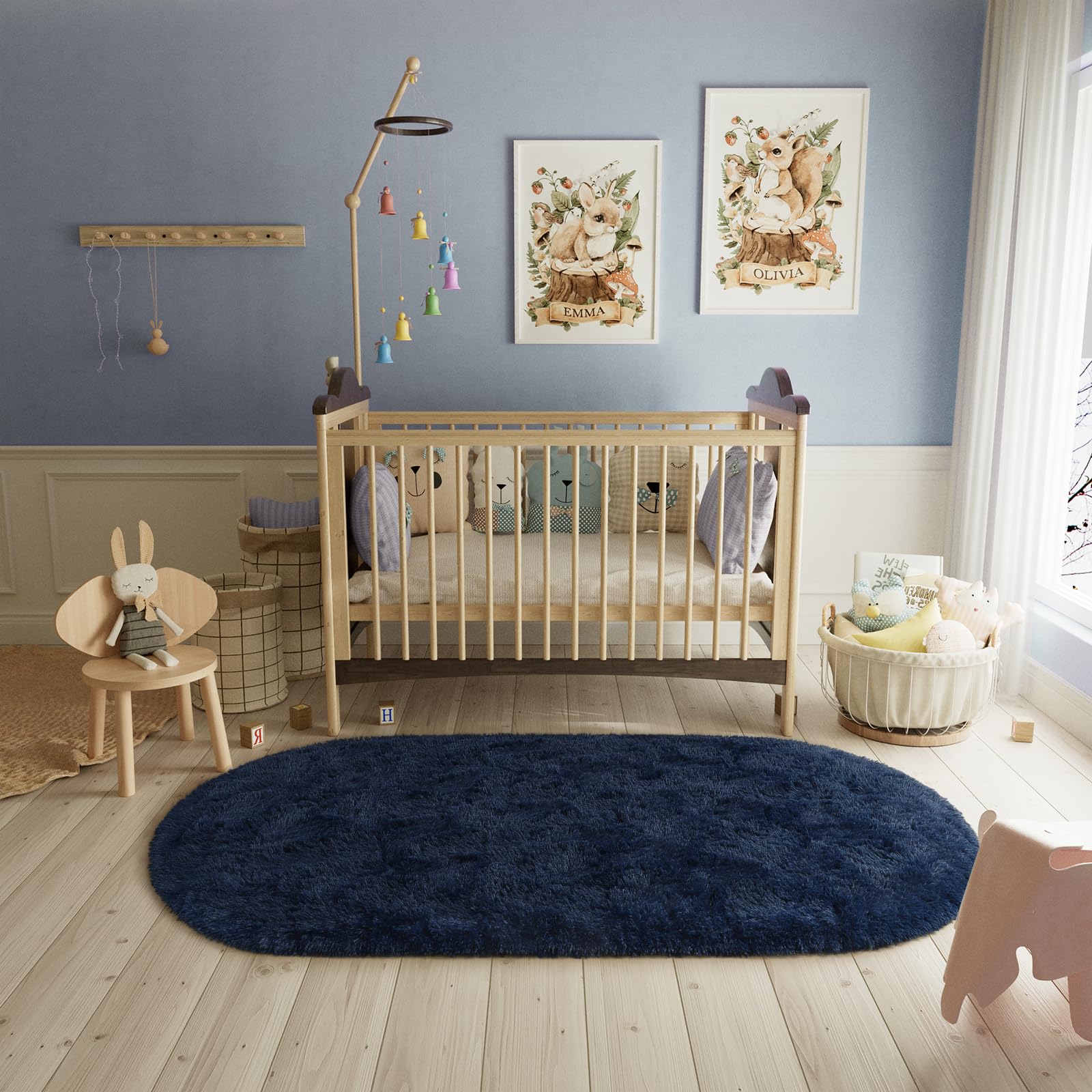 LOCHAS Ultra Soft Children Rugs Room Mat Modern Shaggy Area Rugs Home Decor 2.6' x 5.3', Navy