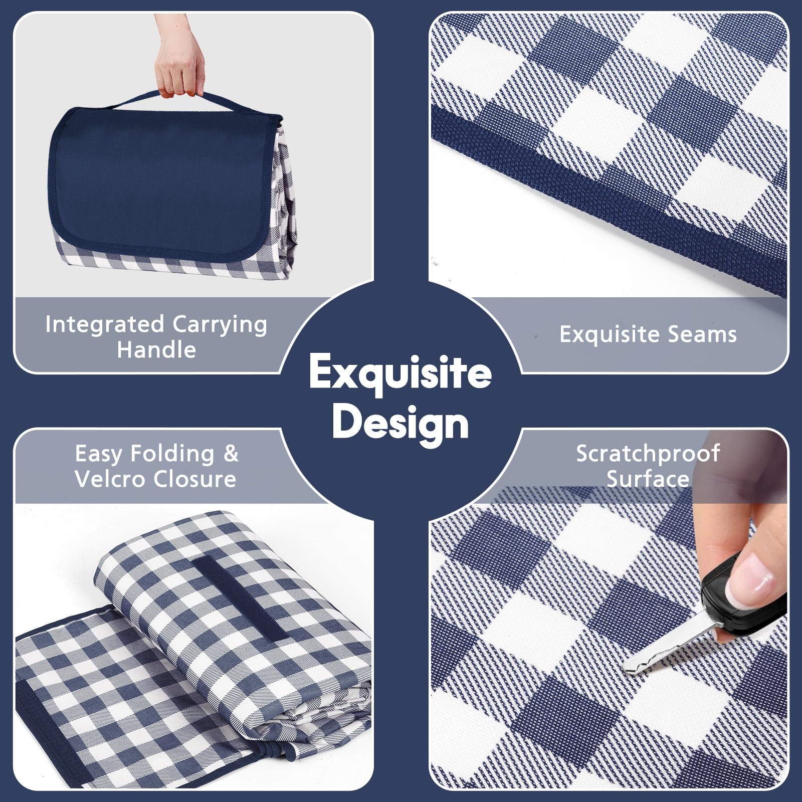 Anyiner Picnic Blanket Waterproof, 79"x79" Picnic Mat Camping Blanket, Sandproof Machine Washable with Carrying Handle for Outdoor Camping Beach Family Picnic (Blue)