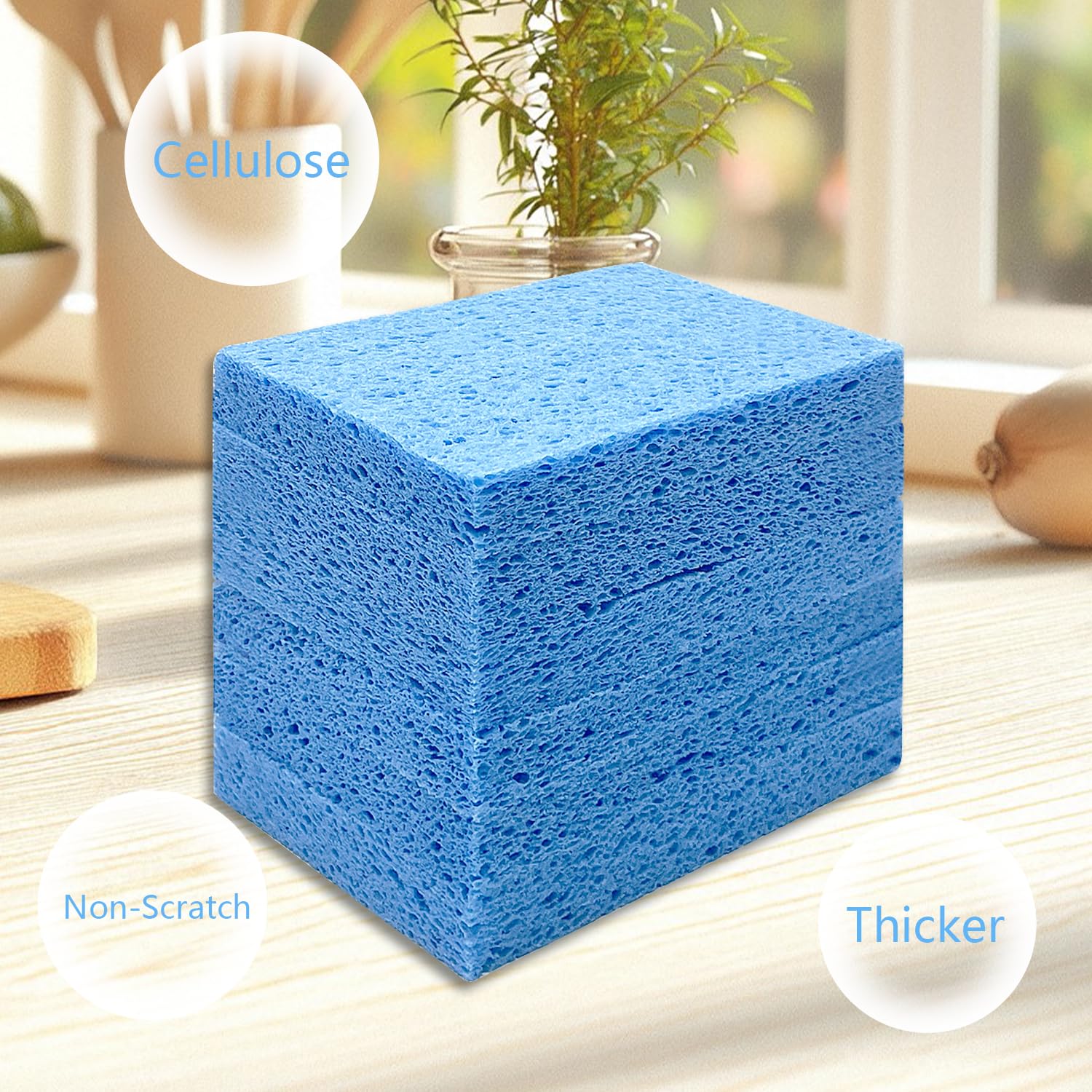 Cellulose Sponges, Large Size 4" x 6" x 1" - Heavy Duty Scrub Kitchen Sponge, Clean Tough Messes Without Scratching Kitchen Cleaning Pads, Pop Up Eco DIY (6 Pack), Blue