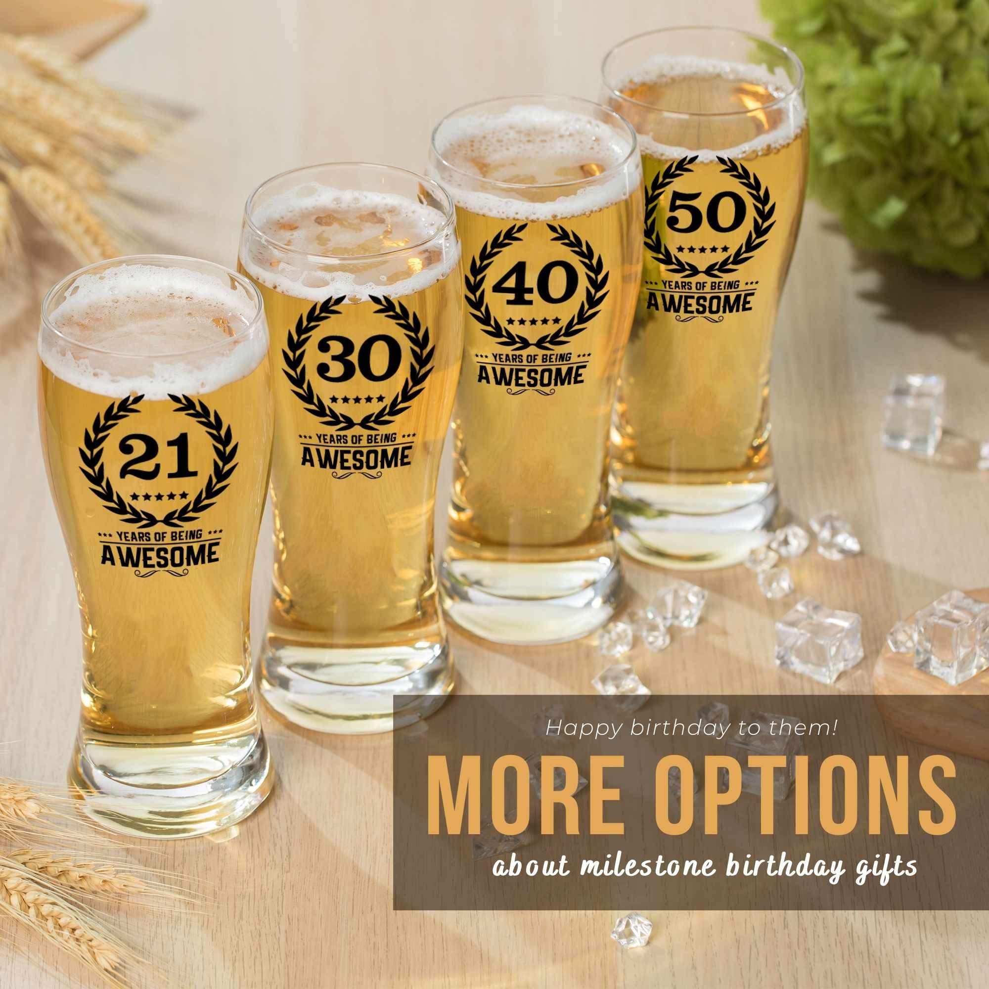 Onebttl 50th Birthday Gifts for Men or Him - 50 Years of Being Awesome - 15oz/450ml Beer Glass - 50 Years Old Birthday Pint Glass Gifts for Dad, Husband or Uncle
