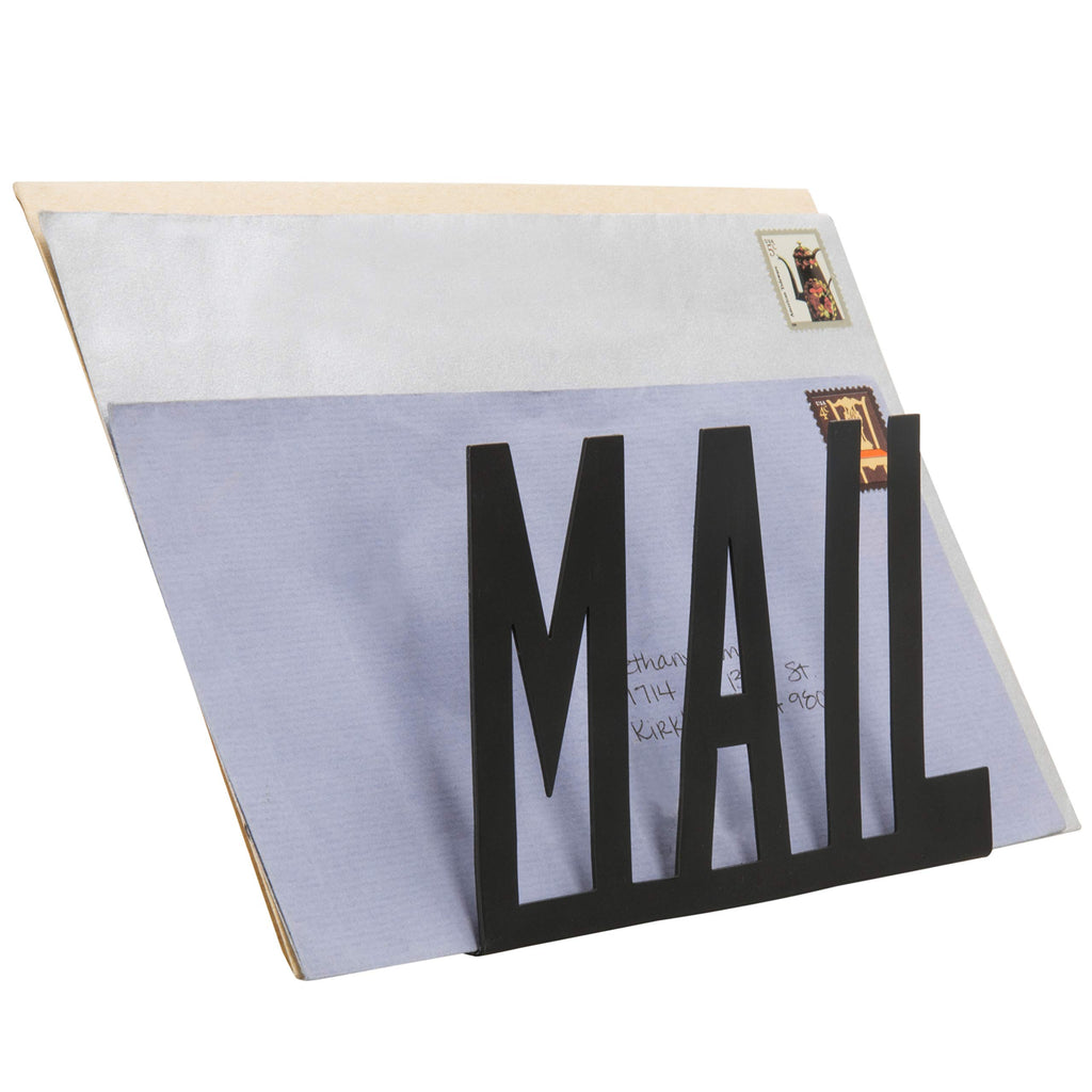 MyGift Modern Black Metal Mail Holder Countertop Organizer with Cutout Mail Lettering Design, Office Desktop Envelope and Document Storage Rack