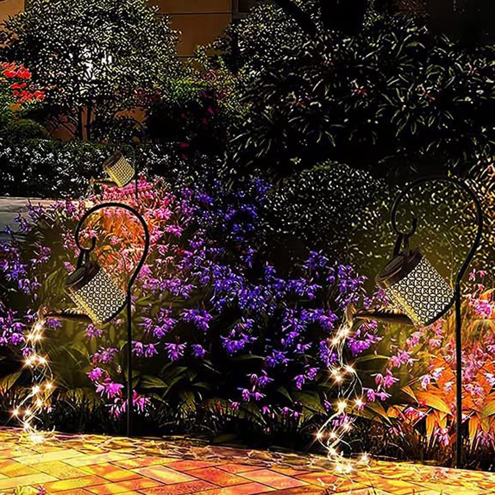 Solar Watering Can Light and Lantern - Hanging Waterproof Outdoor Shower Garden Light for Pathway, Yard, Lawn, Patio, Landscape Decor (With Bracket)