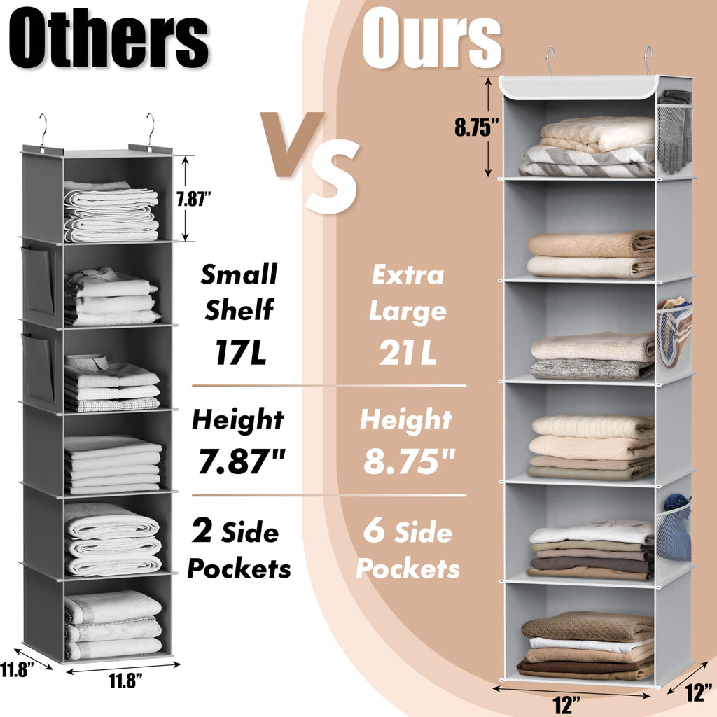 Simple Houseware 6 Shelves Hanging Closet Organizers Storage, Grey