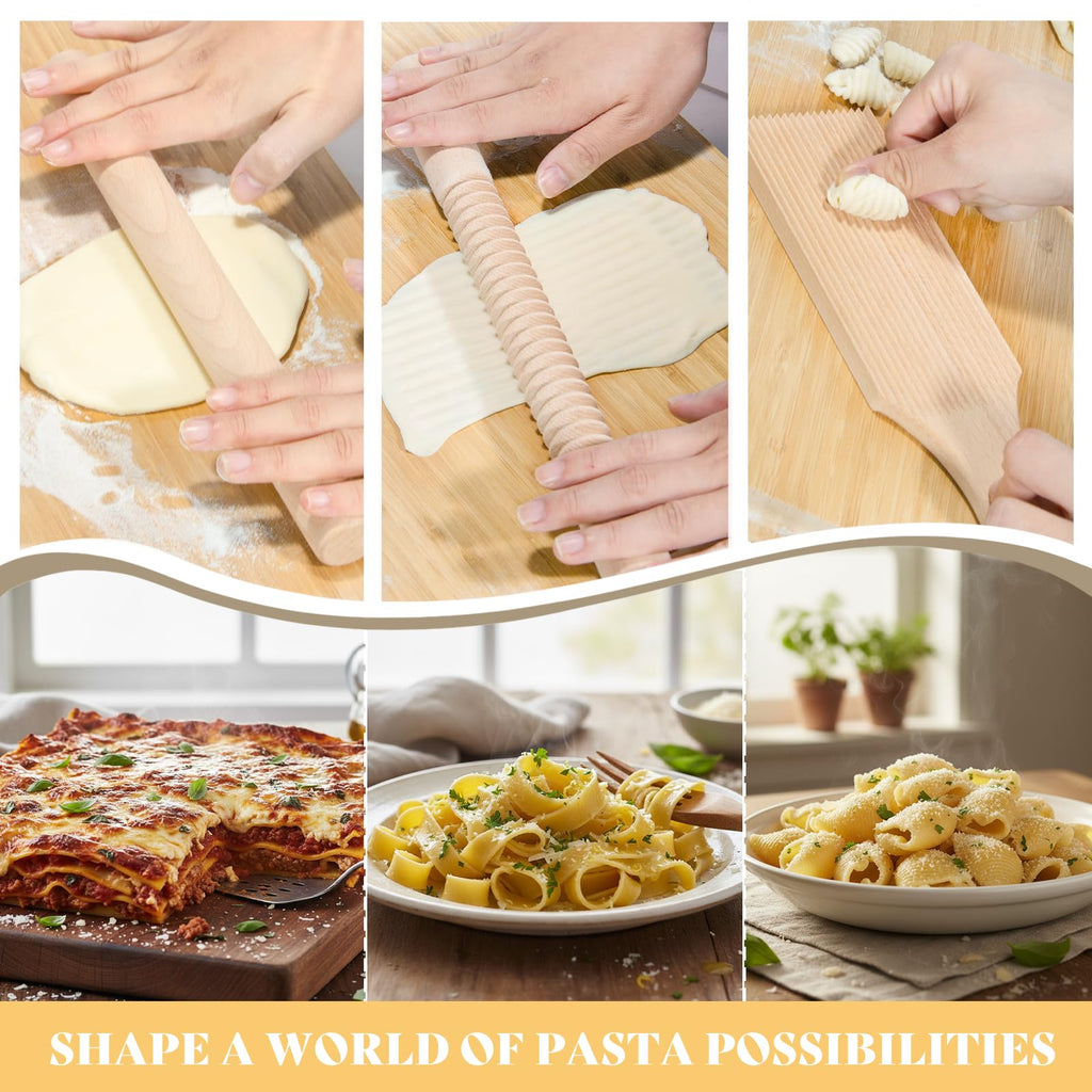 Pasta Making Tools, 9 PCS Wood Pasta Making Kit with Pasta Drying Rack, Pasta Roller, Gnocchi Board, Ravioli Cutter Pasta Making Accessories