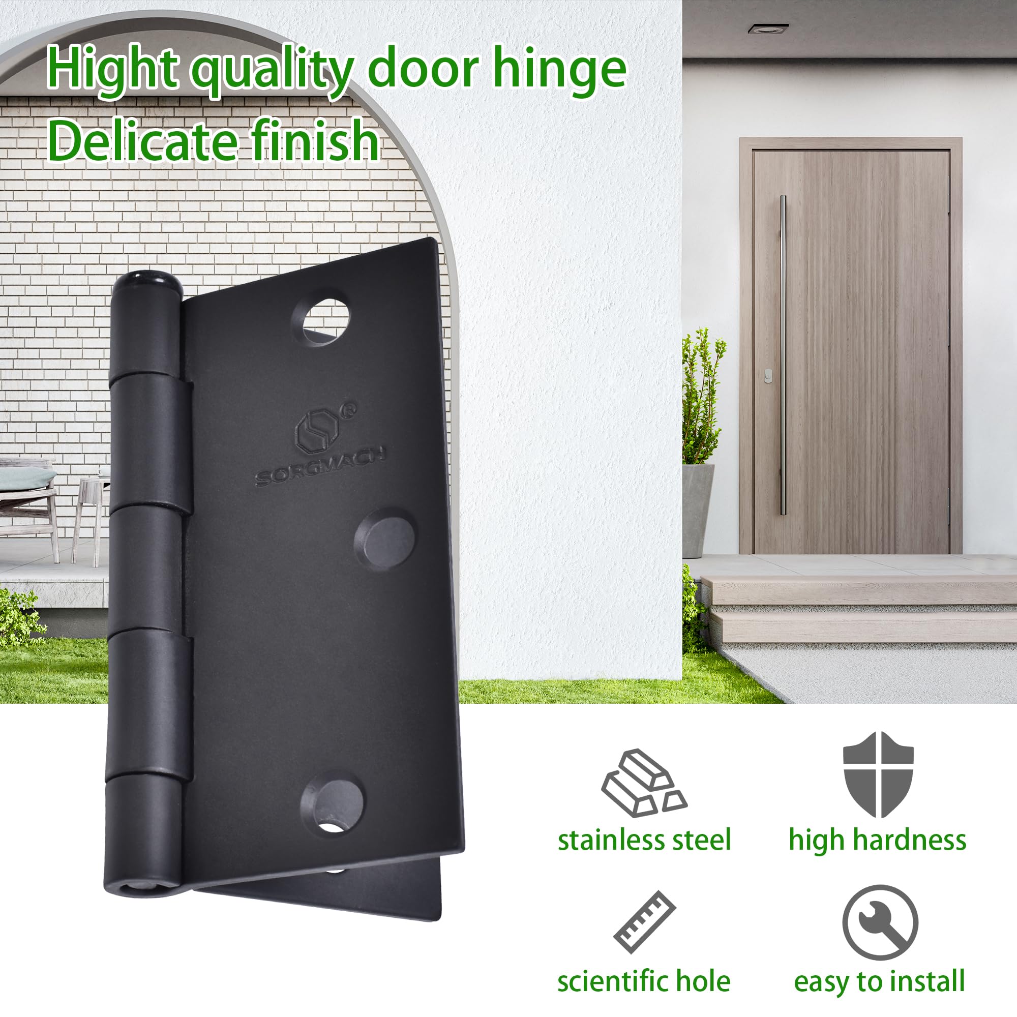 6 Pack Door Hinges for Doors 3 Inch Interior Door Hinges Matte Black Hinges for Doors Square Corner Bedroom Indoor/Interal Door Hardware 3 Inch Black Door Hinge