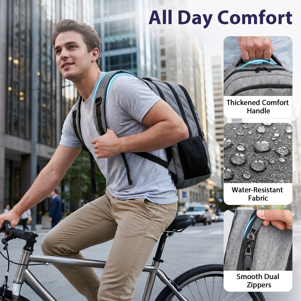 MATEIN Laptop Backpack, 17 inch Business Flight Approved Carry on Backpack, TSA Large Computer Backpack for Men Women with Trolley Sleeve, College School Tactical Book Bag, Grey