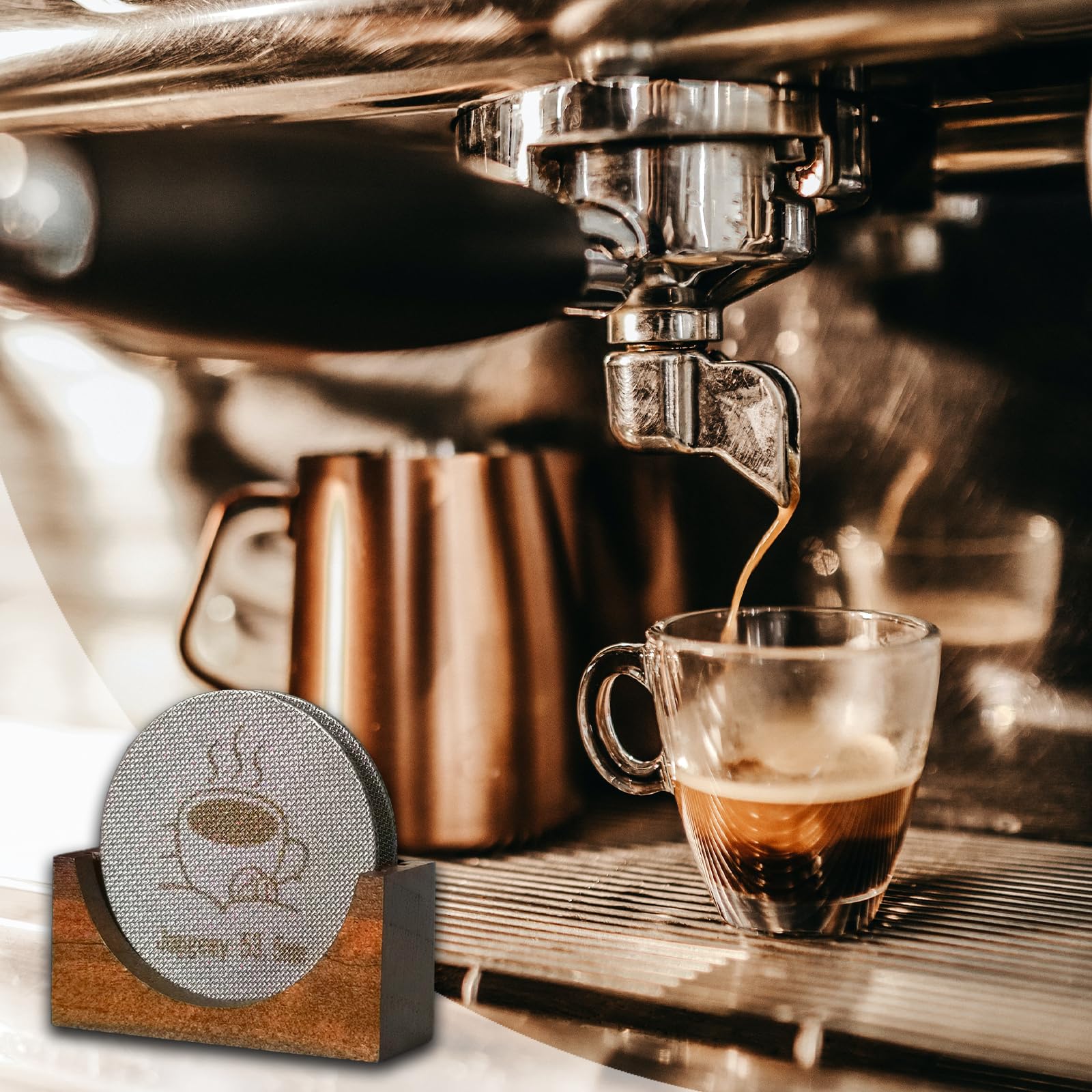 2 Packs 53.5mm Espresso Puck Screen with Stand, Reusable Coffee Filters Compatible with Breville Barista 54mm Portafilter Basket, 1.7mm Thickness 150μm 316 Stainless Steel Espresso Machine Accessories