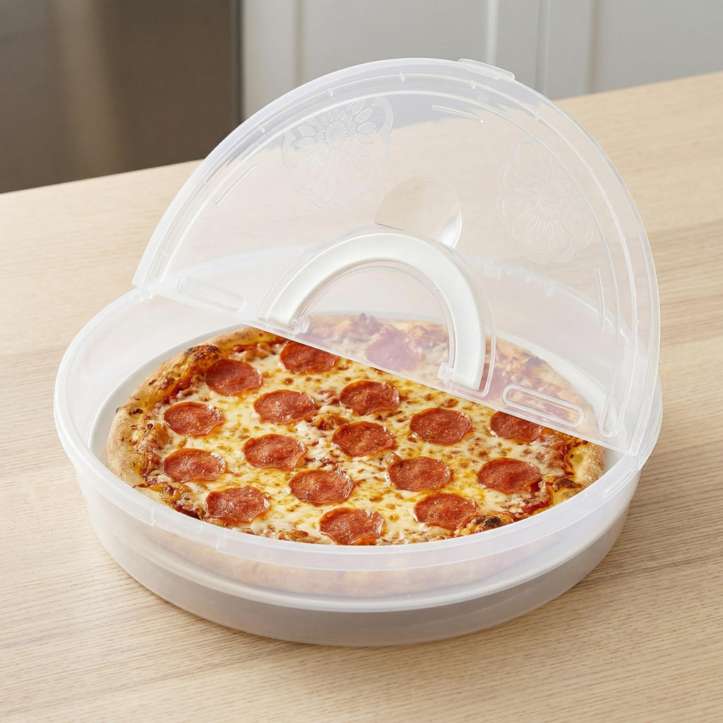 Lawei 2 Pack 12 Inch Food Storage Container with Lid and Handle, 2 Compartment Leak-Proof Pie Carrier & Pizza Keeper, Reusable Pizza Storage Container for Cake, Cheesecake, Tortilla, Picnic, Pastry