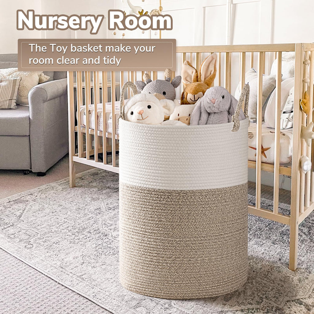INDRESSME Large Laundry Hamper, 55L Baby Laundry Hamper for Toys, Tall Woven Laundry Basket for Clothes, Blanket Storage Basket for Living Room, 19.7 x 13.8 inches, Light & Brown