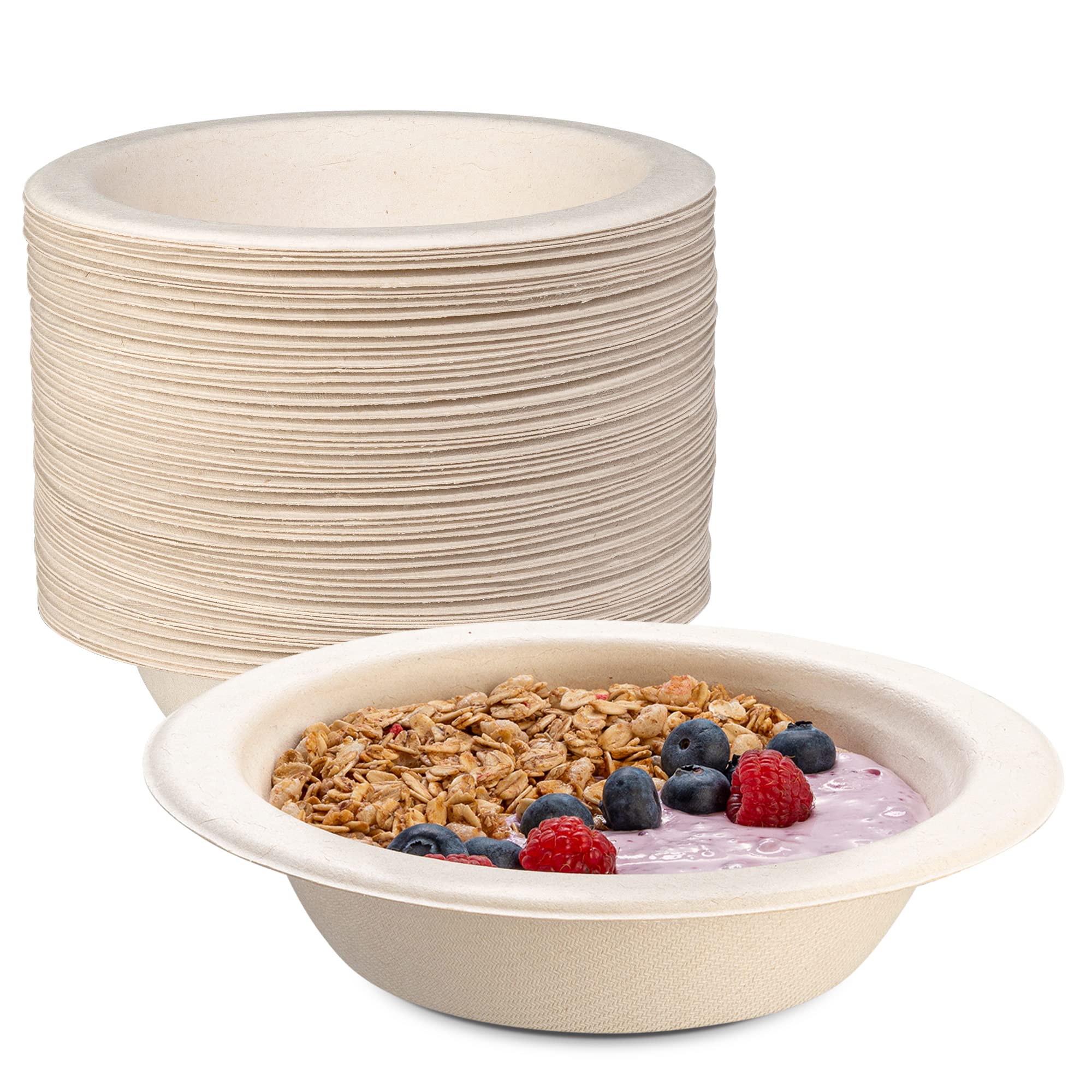 Gusto [16 oz. - 125 Pack] 100% Compostable Heavy-Duty Paper Soup Bowls, Eco-Friendly Disposable Sugarcane - Kraft - Formerly Comfy Package