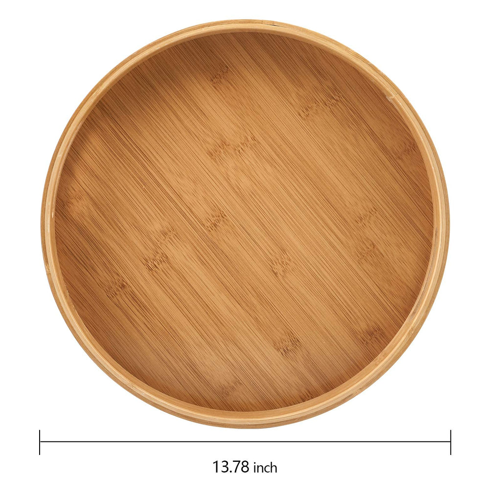 Jucoan 13.8 Inch Large Round Bamboo Serving Tray, Bamboo Wood Circle Tray with Handles, Round Ottoman Food Tray for Serving Breakfast, Drinks, Snack on Home Dining Table