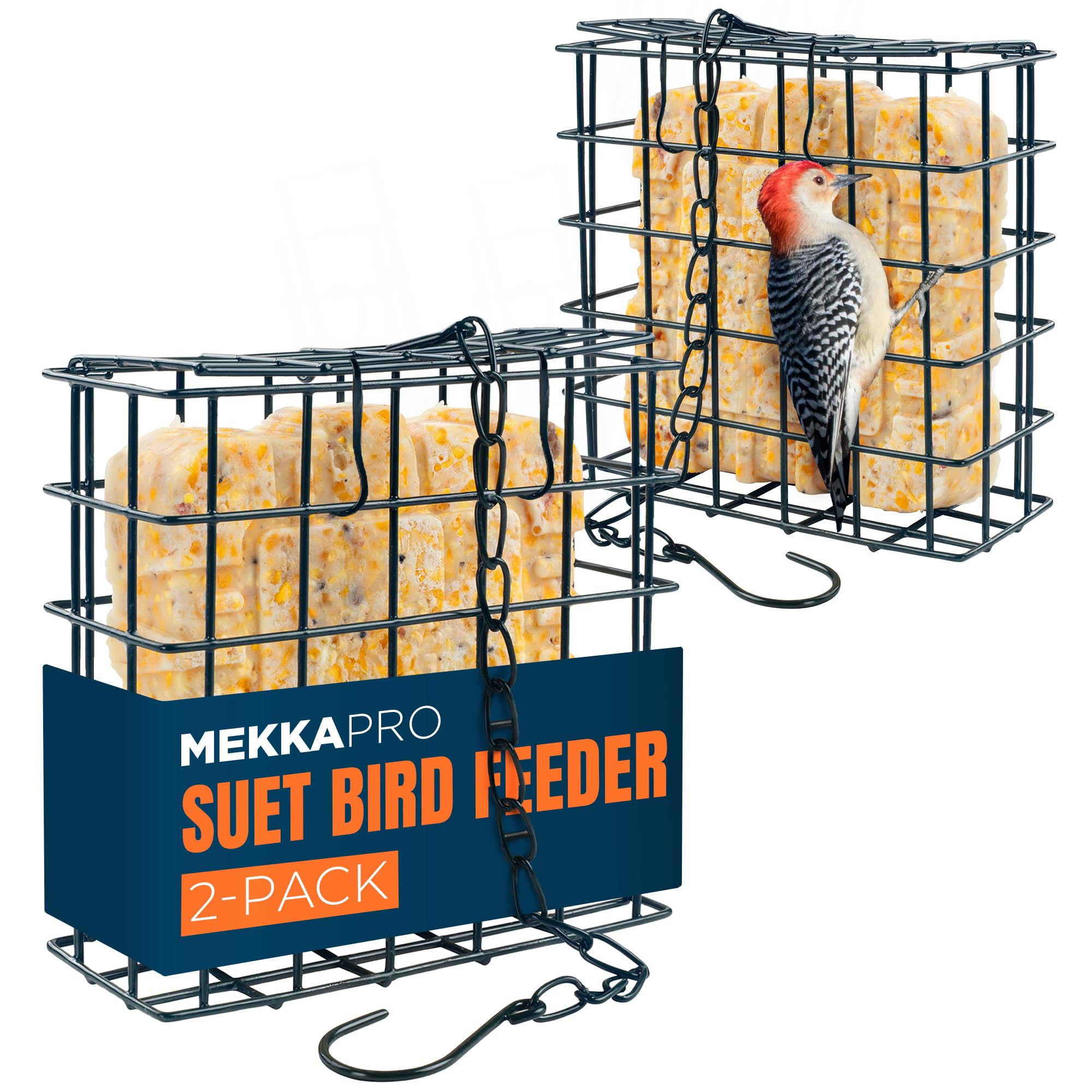 MEKKAPRO Double Delight Suet Feeder 2-Pack with Metal Roof, Dual Capacity, Weather-Resistant Hanging Bird Feeders - Easy to Use, Ideal for Clinging Birds, Woodpeckers, Nuthatches, Chickadees