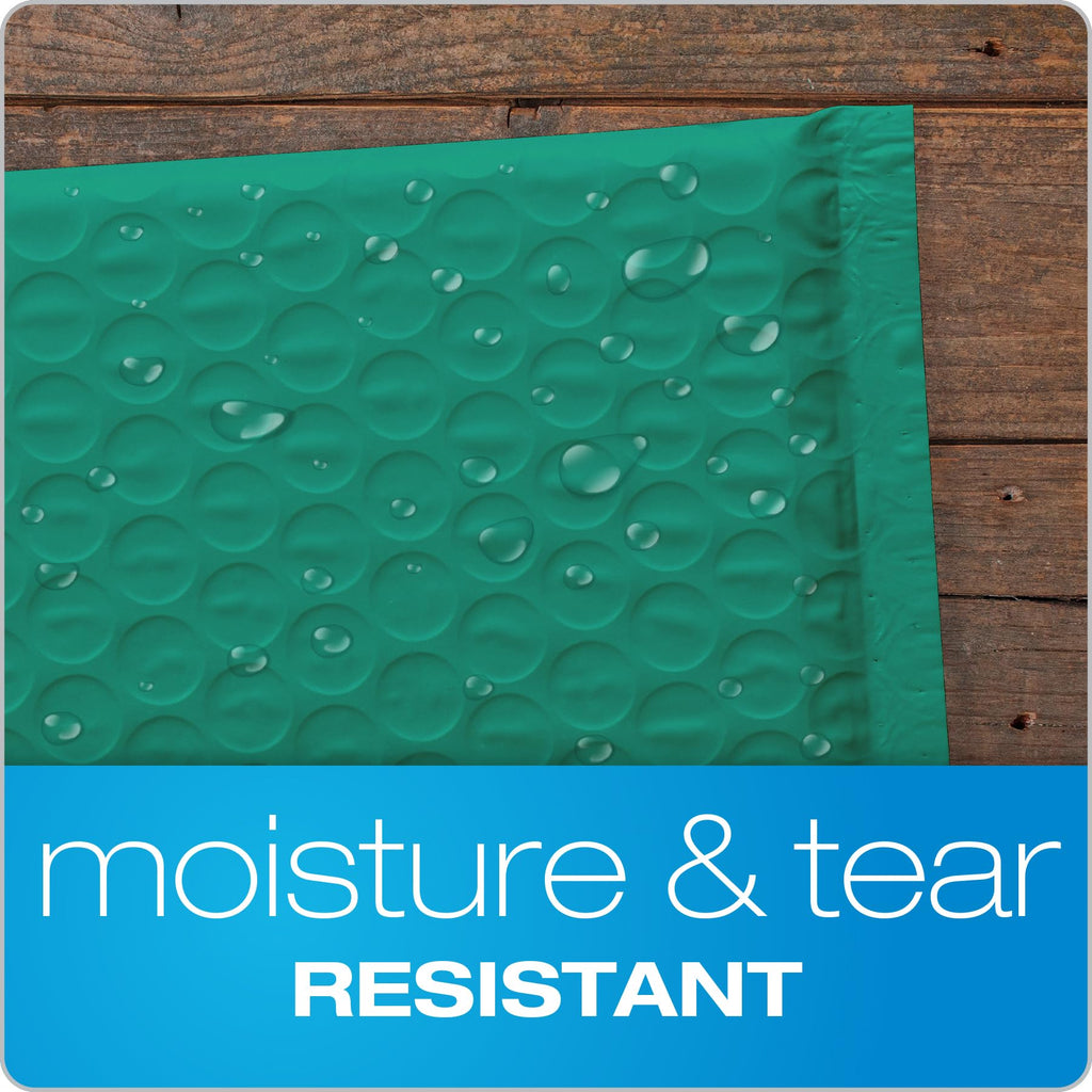 Quality Park Bubble Mailers, 6" x 9", Turquoise Poly Mailers, Padded Envelopes, Shipping Bags, Water Resistant, Self Seal, 50 Per Box (QUA85913)