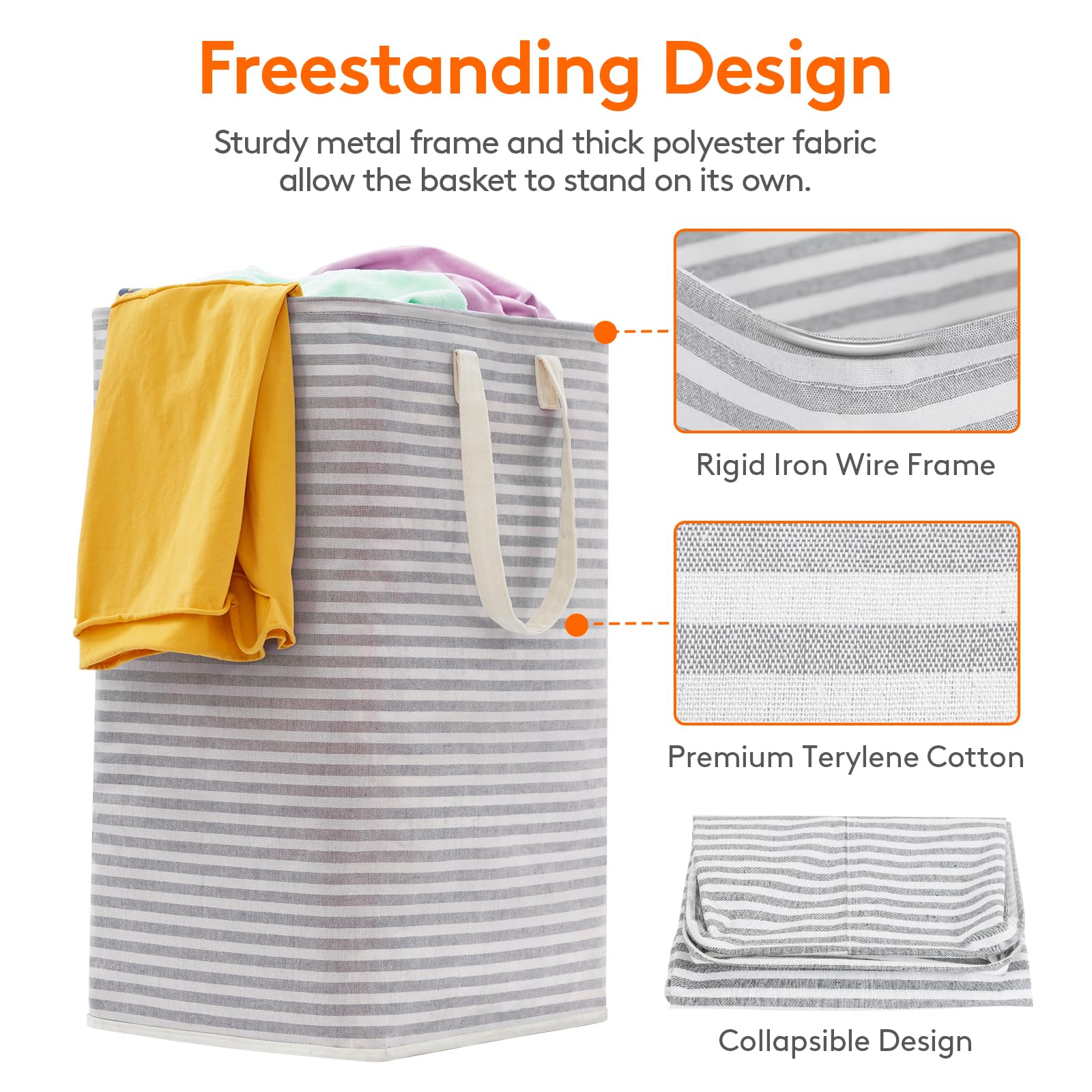 Lifewit 2-Pack 80L Freestanding Laundry Hamper, Large Collapsible Laundry Baskets with Easy Carry Extended Handles, Waterproof Clothes Hamper in Bedroom, Bathroom, Laundry Room, College Dorm, Grey