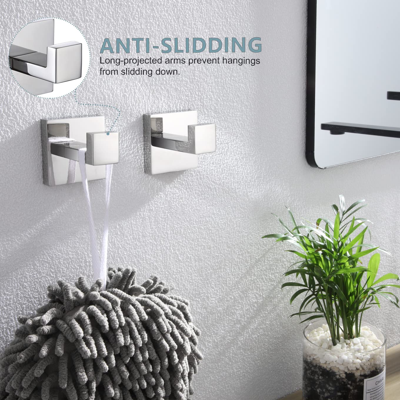 KOKOSIRI Bath Towel Hook Wall Mount Square Robe Hook Coat Hook, Bathroom Kitchen Garage Heavy Duty Wall Mounted, SUS 304 Stainless Steel, Polished Chrome, B1010CH-P2