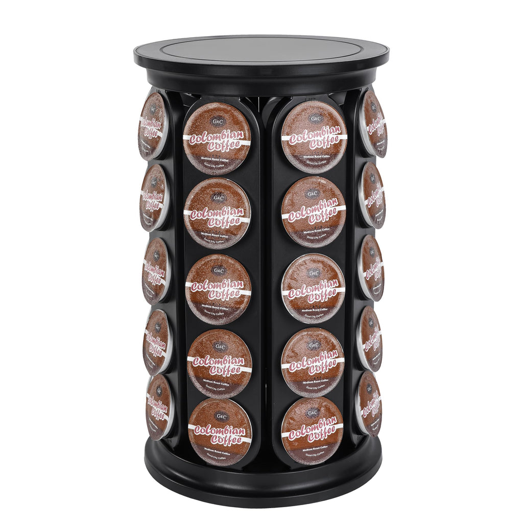 JMBTLUS Coffee Pod Holder, Holds 40 K Cup Coffee Capsules, Large Capacity Round Organizer with 360-Degree Rotation, Black