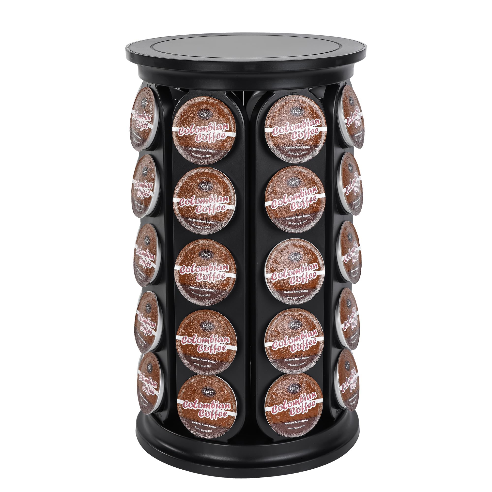 JMBTLUS Coffee Pod Holder, Holds 40 K Cup Coffee Capsules, Large Capacity Round Organizer with 360-Degree Rotation, Black