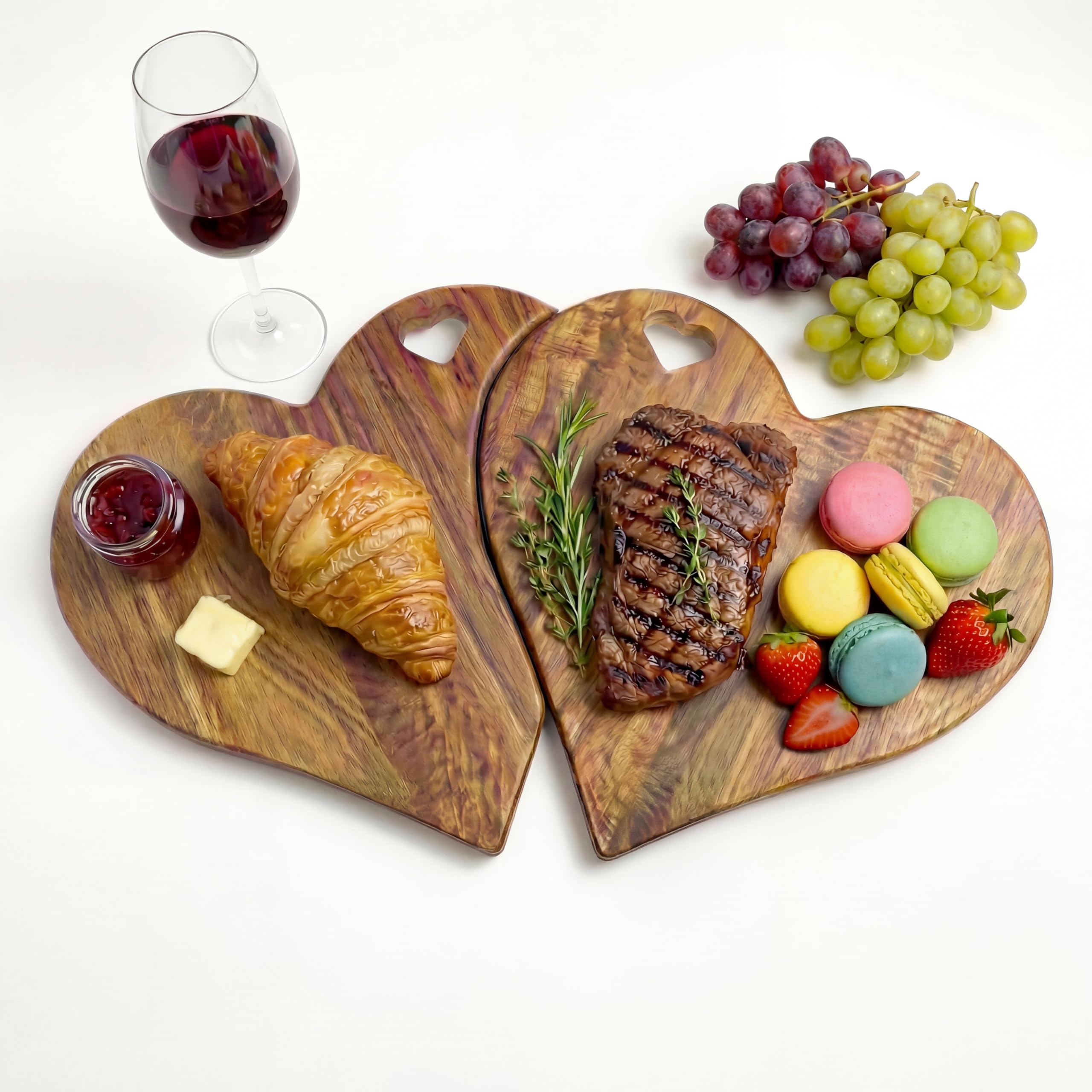 2-Piece Heart Charcuterie Board Set, 40cm Puzzle-Fit Acacia Wood Cheese Board, Romantic Wedding & Anniversary Idea Gifts for Couples, Two Halves of One Heart Date Night Serving Tray