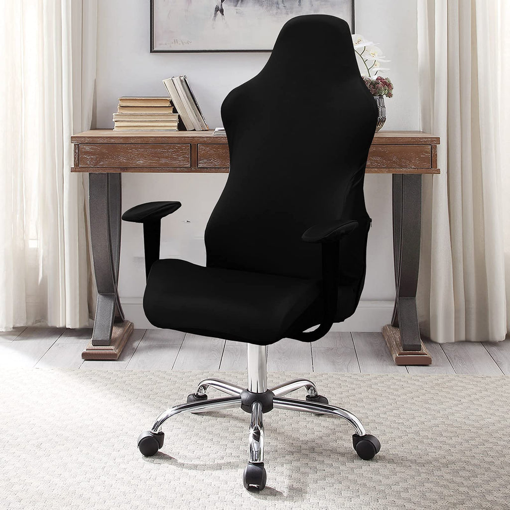 Gaming Chair Covers, Leather Computer Reclining Racing Ruffled Gamer Chair Protector, Stretchable Washable Stylish Slipcovers for Leather Computer Gamer Chair Protector (Black)