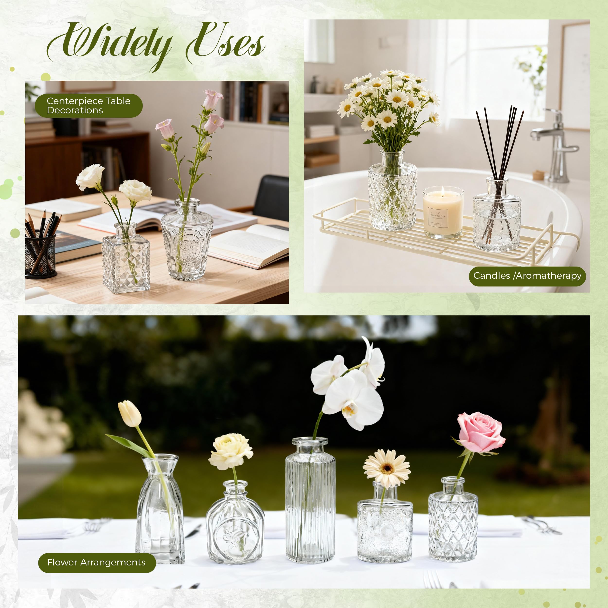 Der Rose 12pcs Small Glass Bud Vases Bulk, Clear Flower Vases for Home Dining Table & Wedding Centerpieces Decor