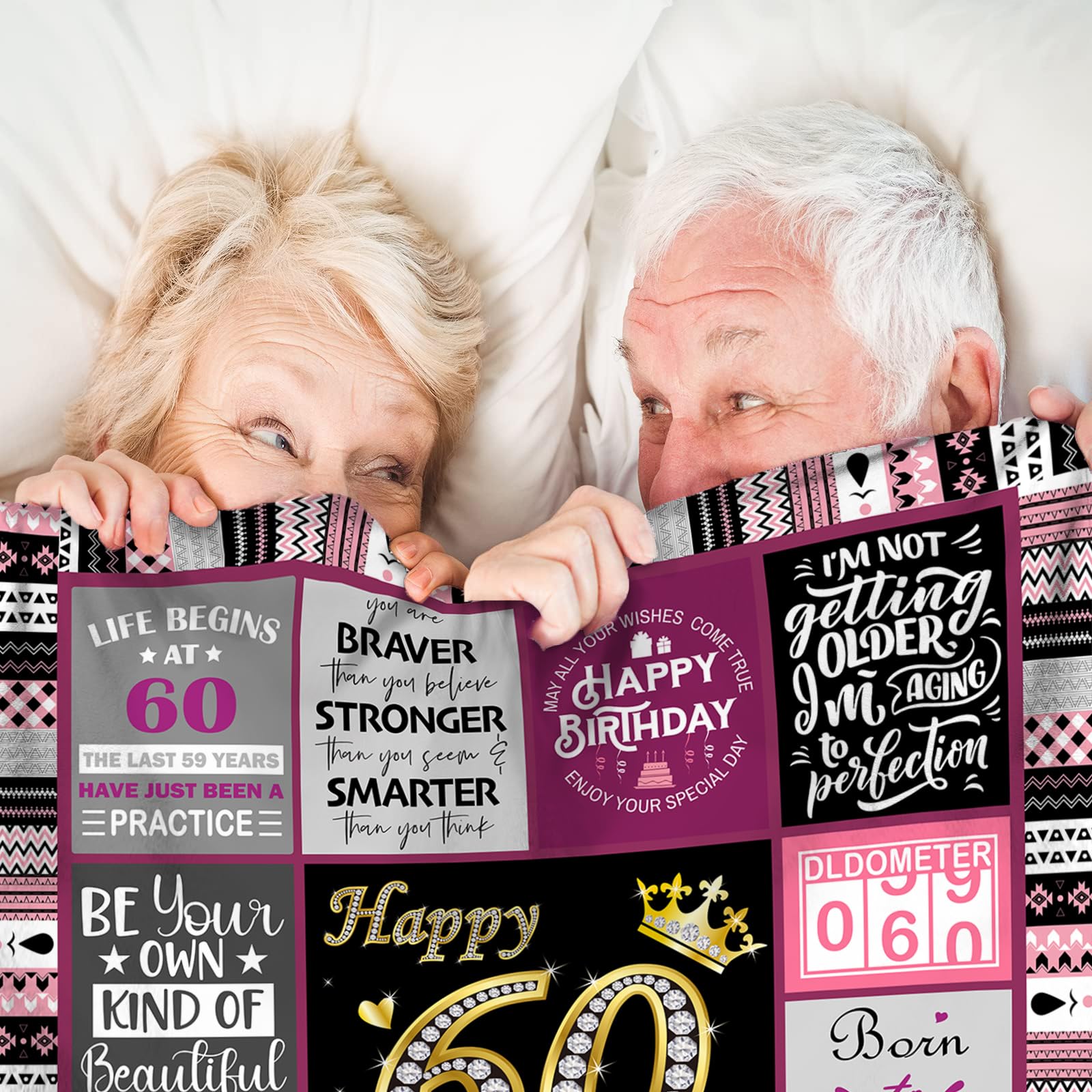 Shellspace 60th Birthday Gifts for Women, 1966 Happy Birthday Decorations for Women, 60 Year Old Unique Birthday Gift Ideas for Her Friend Mom Sister Grandma Wife, Soft Throw Blanket 60"X50"