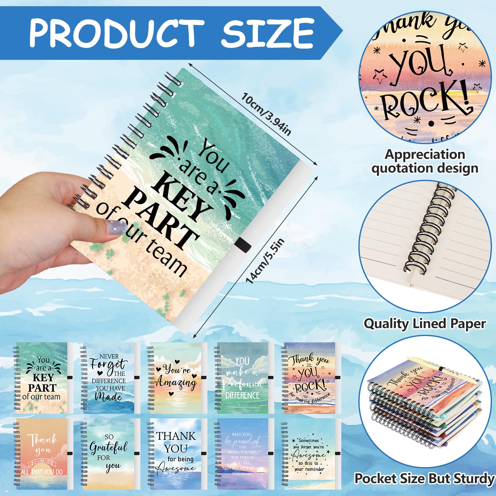 20 Pcs/10 Set Employee Appreciation Gifts Bulk Inspirational Spiral Notebook Journal with Motivational Ballpoint Pens Thank You Notepads Gift for Staff Coworker Teacher Colleagues Nurse