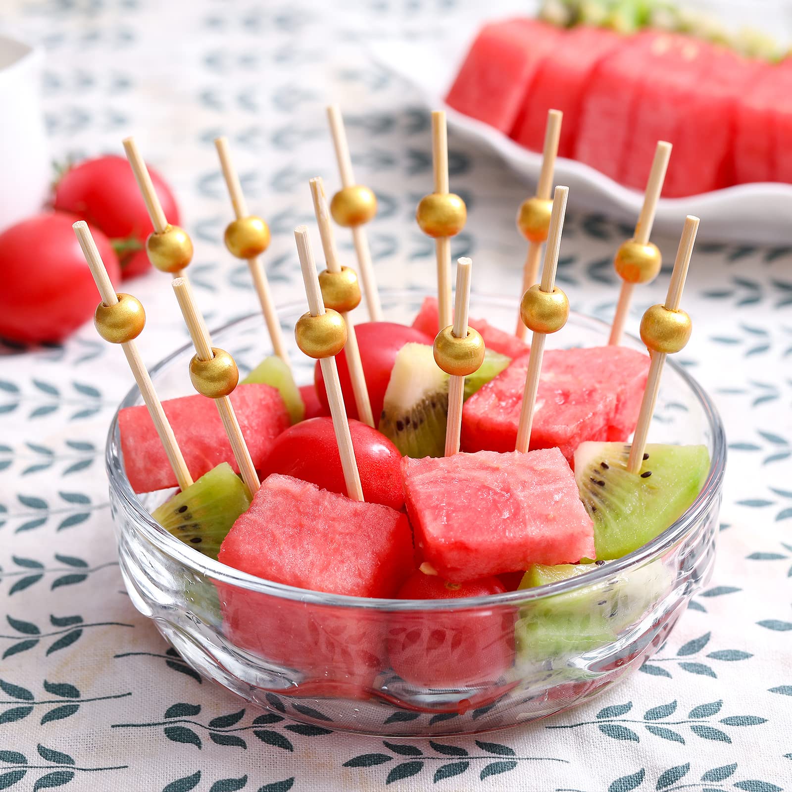 600 Pcs Cocktail Picks, 12 cm Toothpicks for Appetizers, Bamboo Cocktail Sticks Skewers for Drinks, Desserts, Charcuterie, Wedding Party Fancy Toothpicks, Gold Pearl Mini Food Picks Decorative