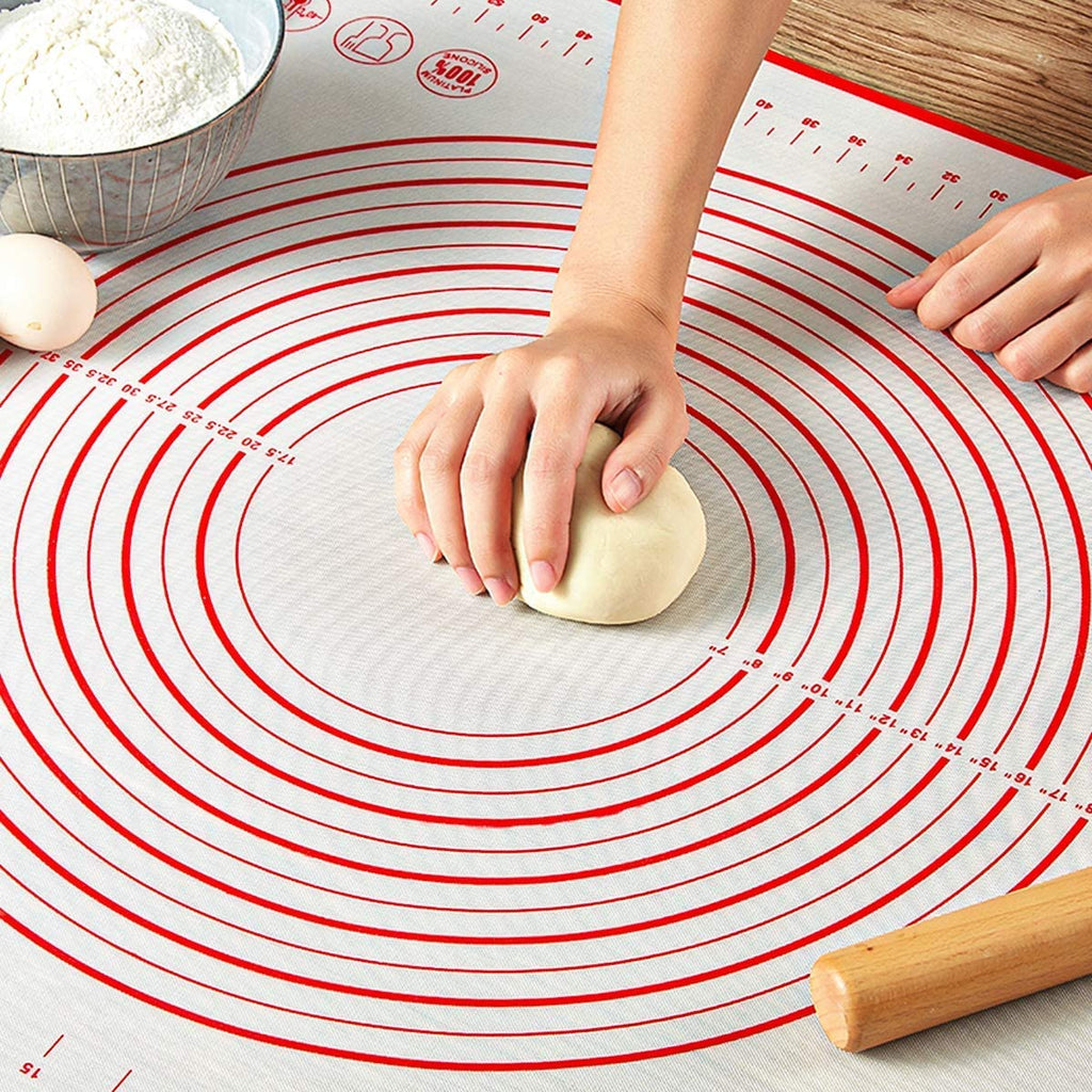 Extra Large Silicone Baking Mat with Measurements for Rolling Dough, Non Slip Pastry Mat Nonstick Oven Mats Various Size for Baking Pizza Bread Cakes (Red, 23.6x31.5 inch)