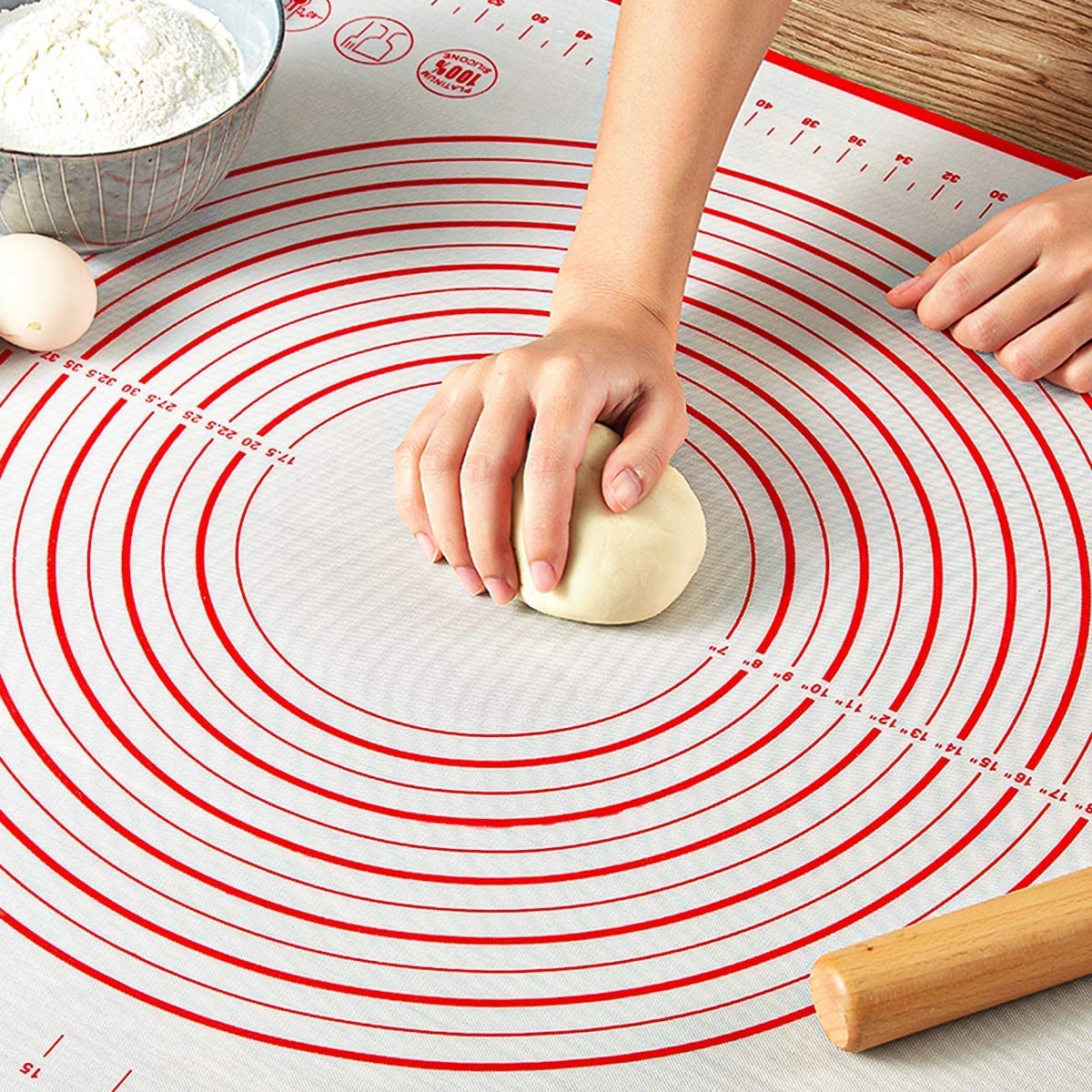 Extra Large Silicone Baking Mat with Measurements for Rolling Dough, Non Slip Pastry Mat Nonstick Oven Mats Various Size for Baking Pizza Bread Cakes (Red, 23.6x31.5 inch)