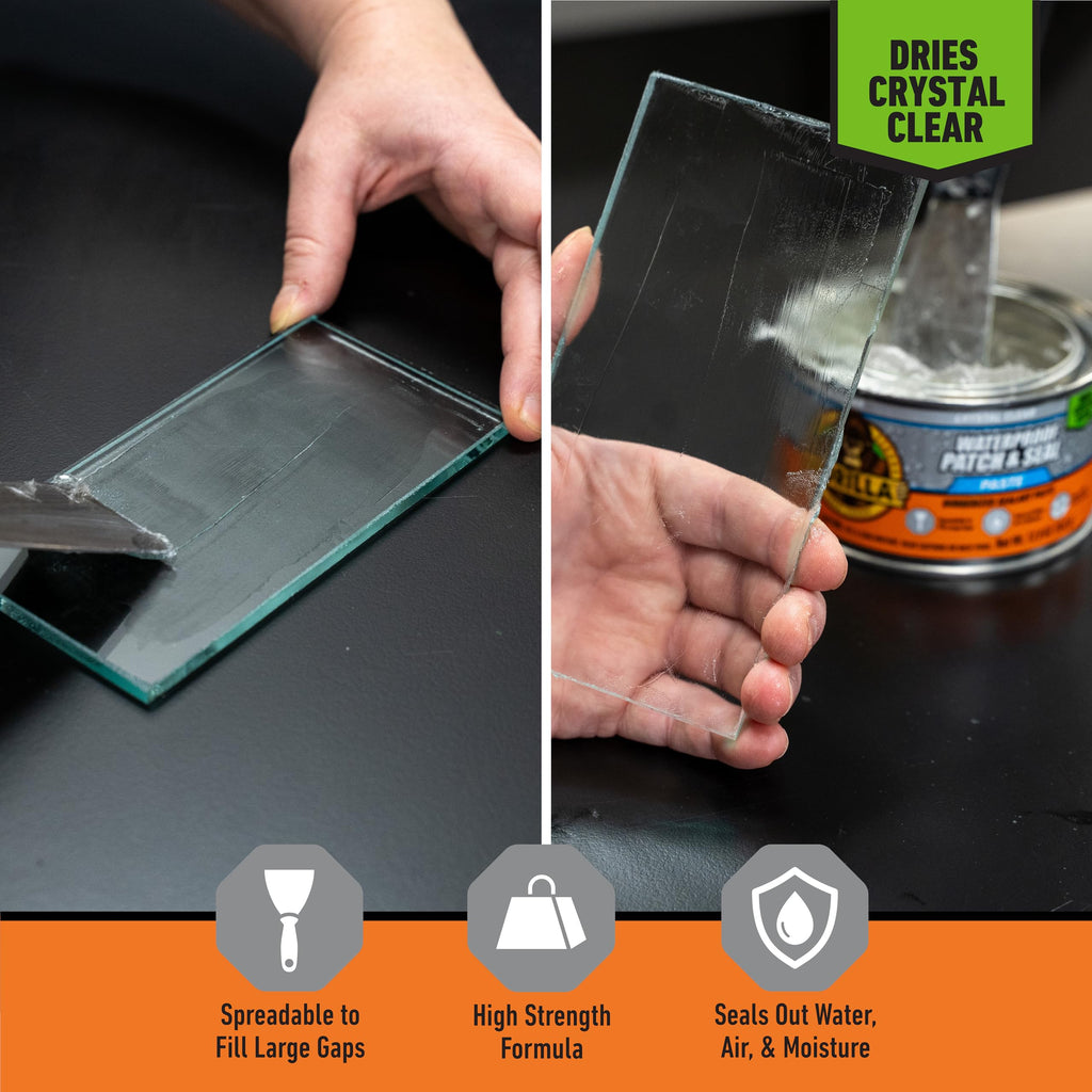 Gorilla Waterproof Patch & Seal Rubberized Sealant Paste, 12.8 Ounce Can, Clear (Pack of 1) - Stops Leaks, Flexible Gap & Crack Filler, Shrink & Mildew Resistant, Paintable
