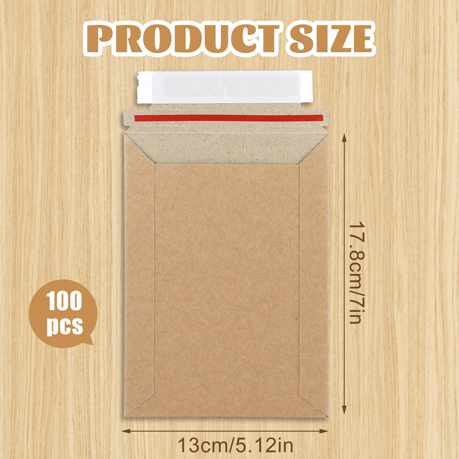 EATHEATY 100 Pack Rigid Mailers 5x7 Inch - Self Seal Stay Flat Photo Envelopes - Heavy Duty Cardboard Mailer for 4x6 5x7 Pictures, Invitations & CDs, Kraft Brown