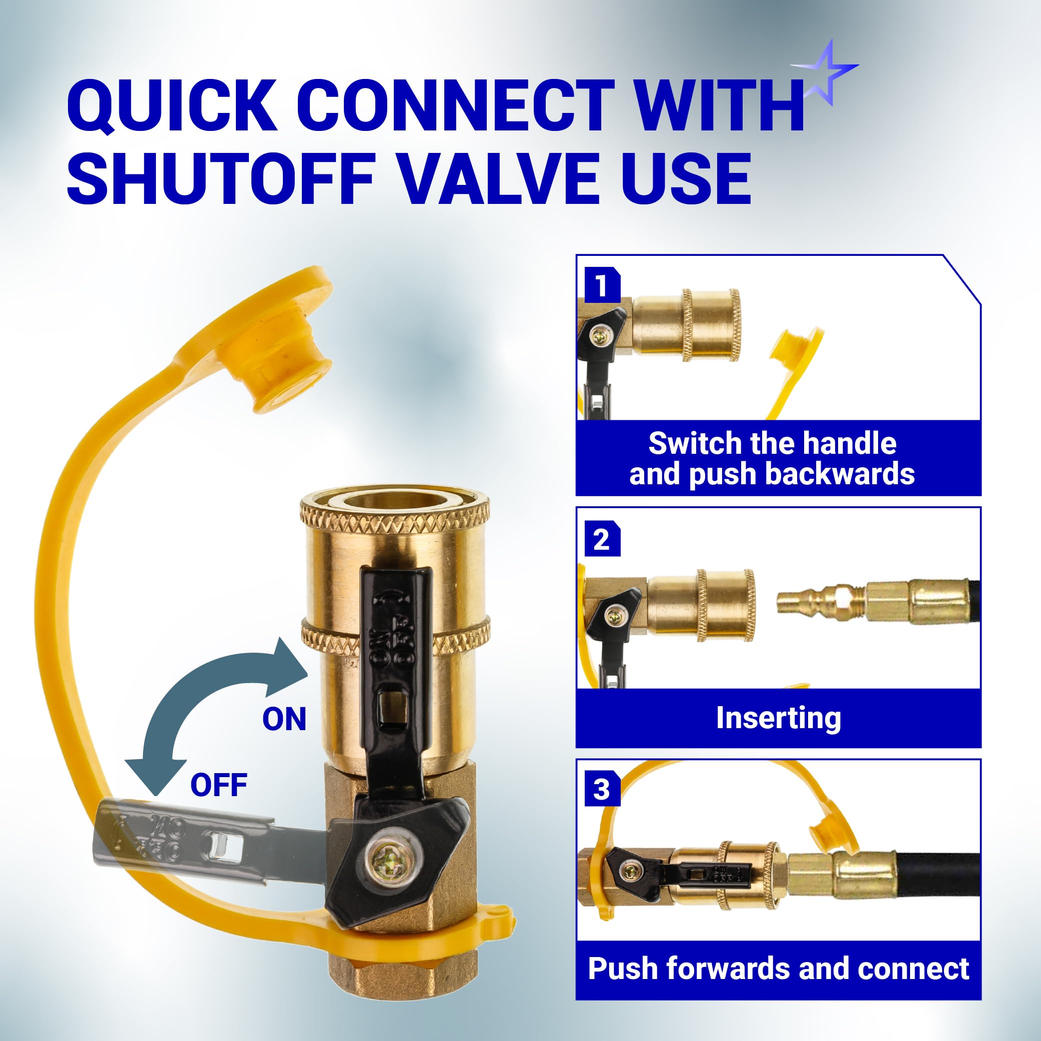 [100% Solid Brass] BlueStars 1/4" RV Propane Quick Connect Fittings Kit - Natural Gas Quick Connect Disconnect Kit, 1/4" Male NPT & 3/8" Male Flare - for Gas Heater Grill Fire Pit, RV Quick Connect