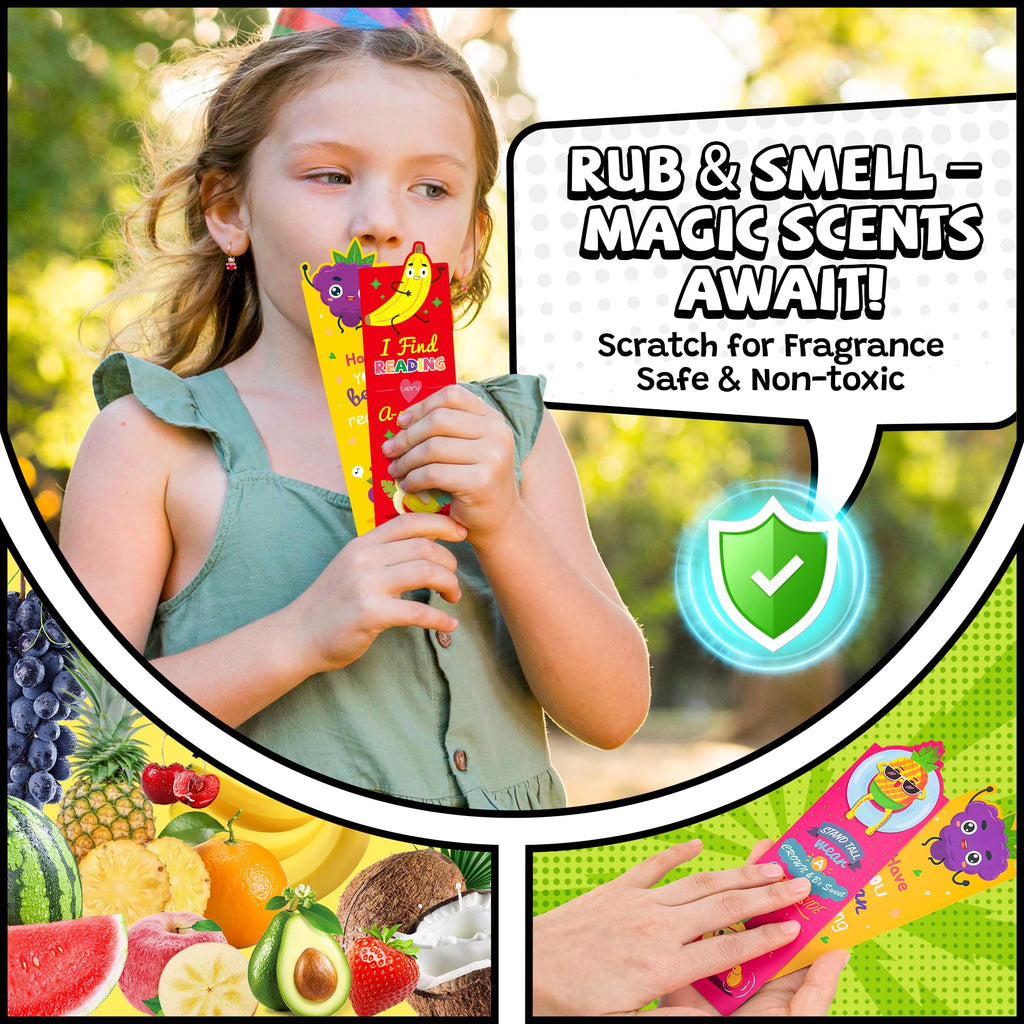60PCS Scented Bookmarks Bulk for Kids, Scratch and Sniff Bookmarks Rewards, Scented Smelly Cute Fruit Theme Sayings Assorted Educational Gifts for Students Teachers Classroom,10 Styles