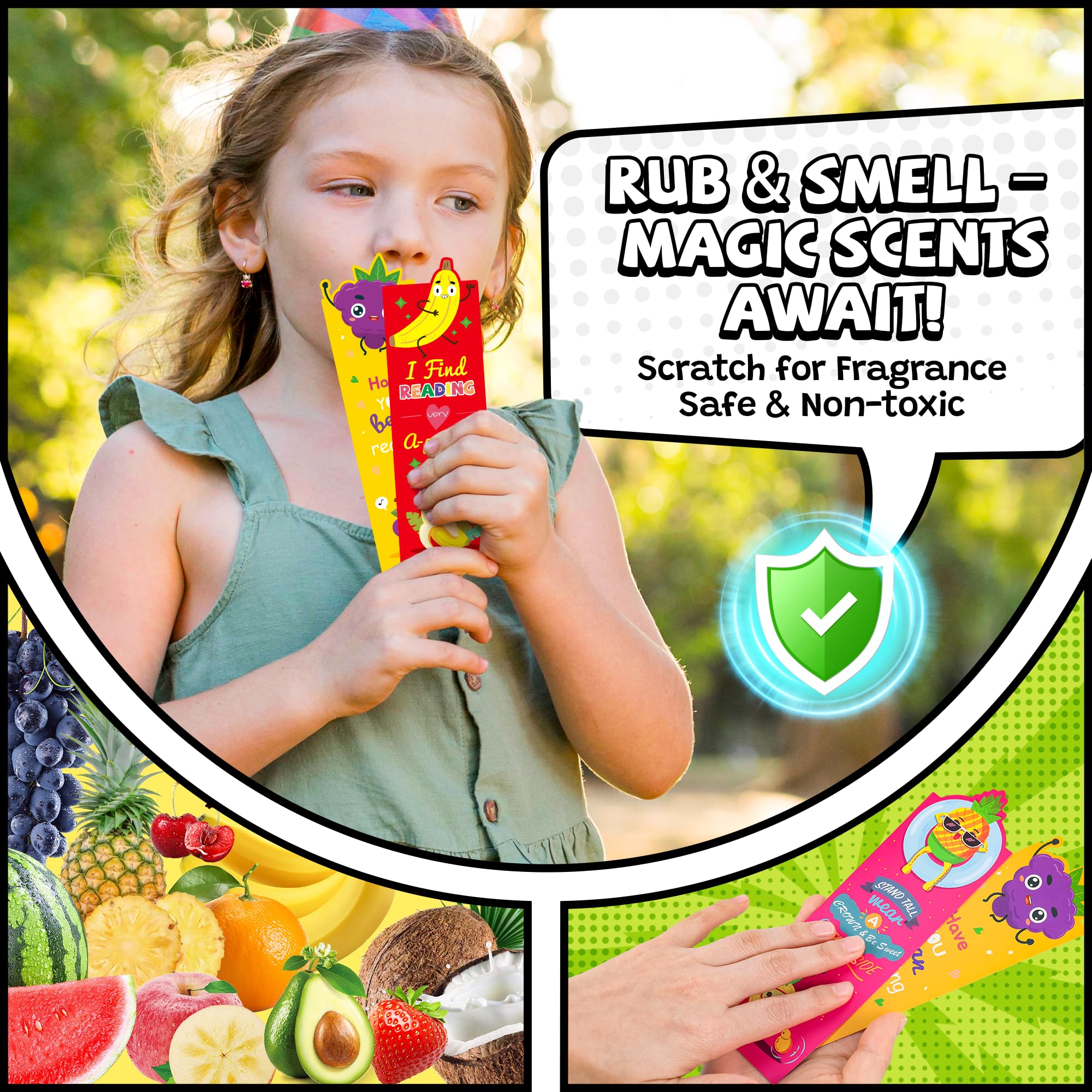 60PCS Scented Bookmarks Bulk for Kids, Scratch and Sniff Bookmarks Rewards, Scented Smelly Cute Fruit Theme Sayings Assorted Educational Gifts for Students Teachers Classroom,10 Styles