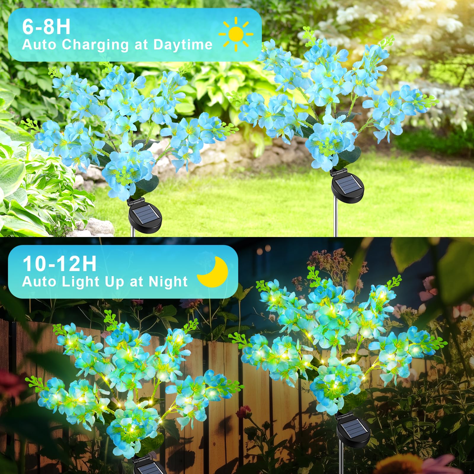 Ninonly Solar Garden Lights, 2 Pack Solar Violet Flowers Lights Outdoor, 600mAh Waterproof Solar Powered Pathway Lights for Patio Yard Landscape Decoration