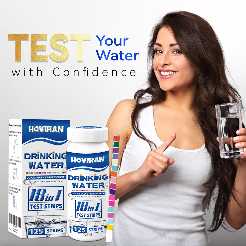 18 in 1 Drinking Water Test Kit,125 Strips Water Chemical Testing for Home Tap and Well Water, Accurate Testing for Chlorine,Nitrate, Lead, Hardness, Fluoride, Iron, Copper, pH & More