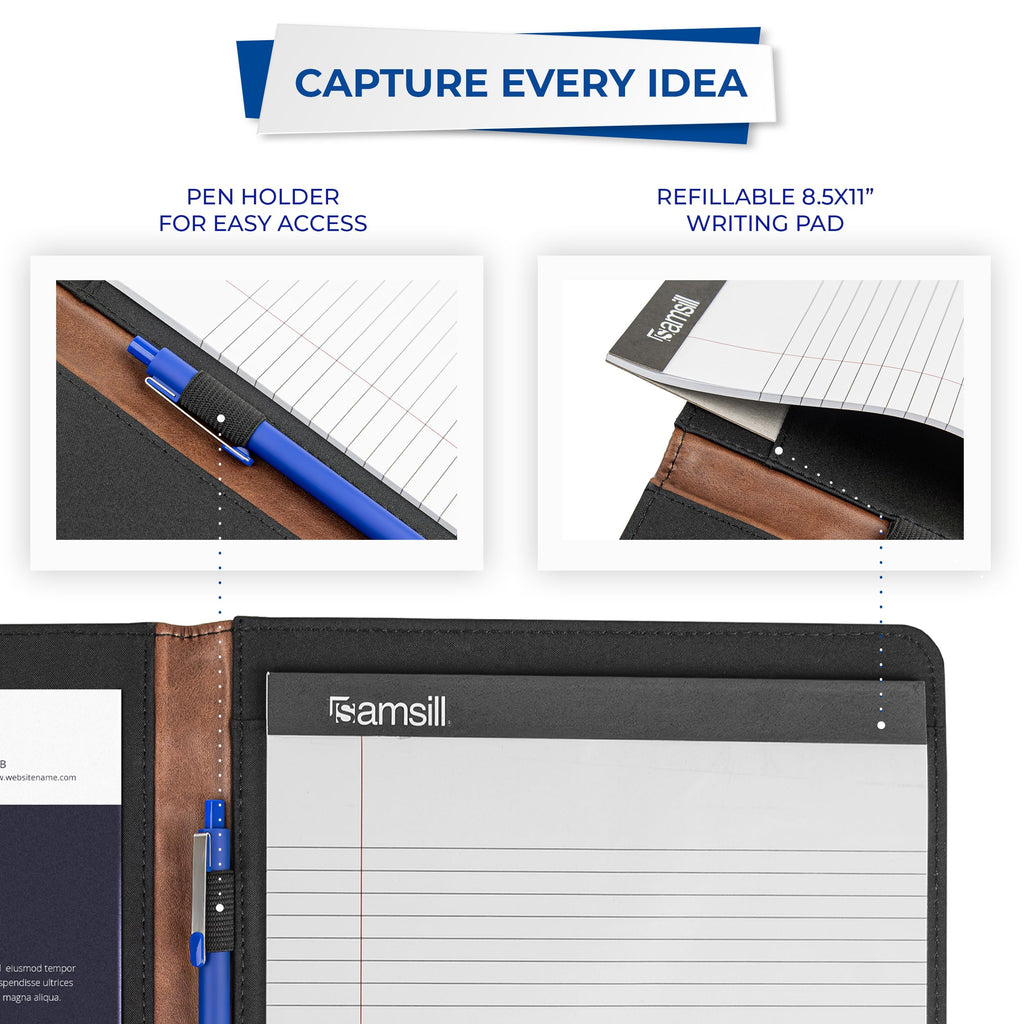 Samsill Two-Tone Padfolio, Resume Portfolio, Business Portfolio, with 8.5 x 11 Writing Pad, Brown and Dark Brown