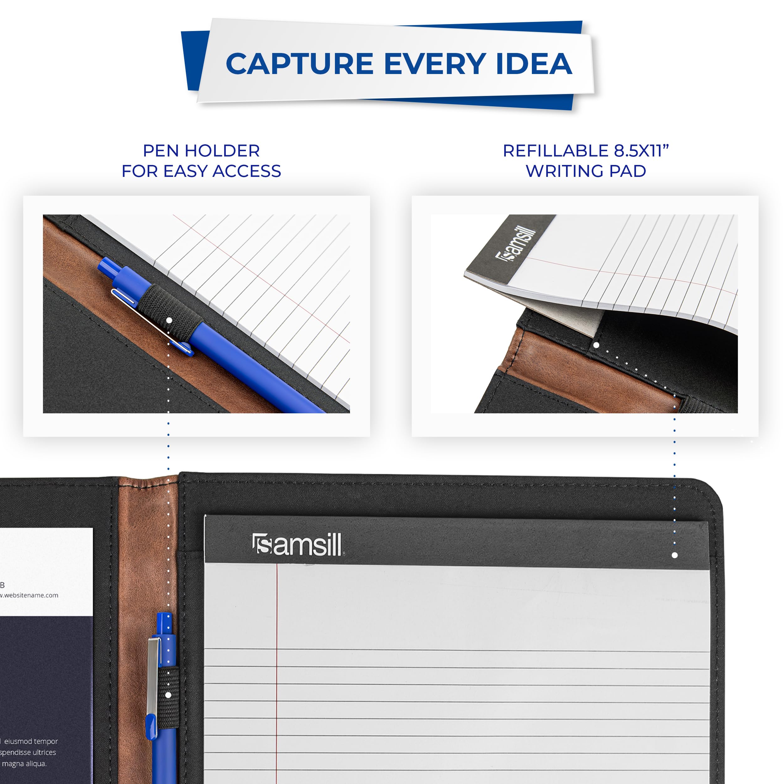 Samsill Two-Tone Padfolio, Resume Portfolio, Business Portfolio, with 8.5 x 11 Writing Pad, Brown and Dark Brown