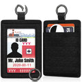 EDO GOT Black Genuine Leather ID Badge Holder for a Lanyard or Belt Loop, Premium ID Card Holder Multinational Design with Spring Ring Clasp, Elastic Back Card Pocket, Airports ID Badge Swipe