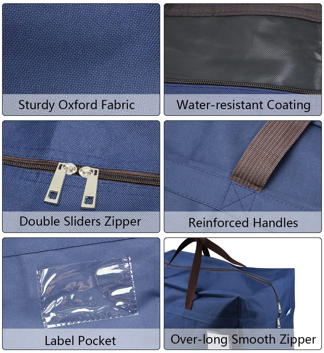 Pack of 3, 100L Festival Decoration Ornament Storage Organizer Bags, Travel Duffel Bags, House Moving Bags, Blue