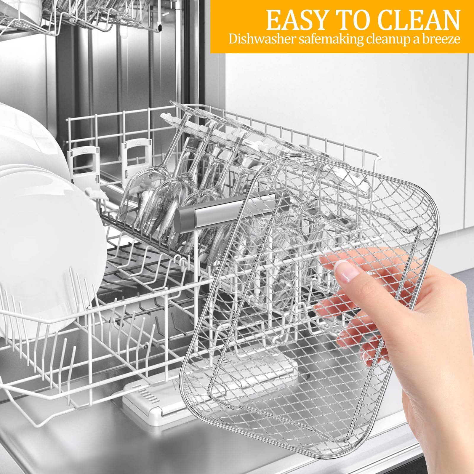 Abizarch Air Fryer Accessories Rack for Ninja Basket, 3 Layers, 304 Stainless Steel Stacking Bacon Racks for Ninja AF300UK, Salter/Instant/EMtronics Double Drawer, with Clip and 8 Silicone Feet