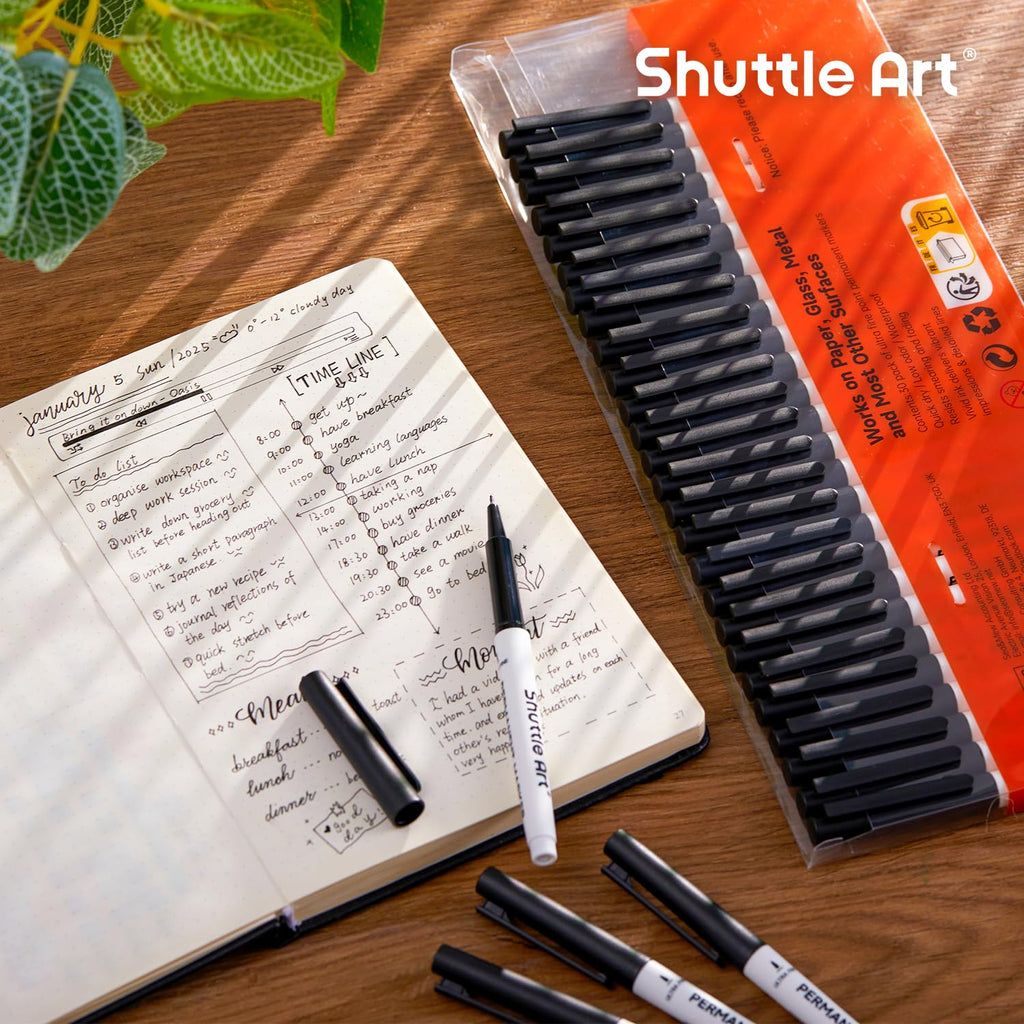 Shuttle Art Permanent Marker, 30 Pack Ultra Fine Point Black Permanent Marker set, Works on Plastic,Wood,Stone,Metal and Glass for Doodling, Marking