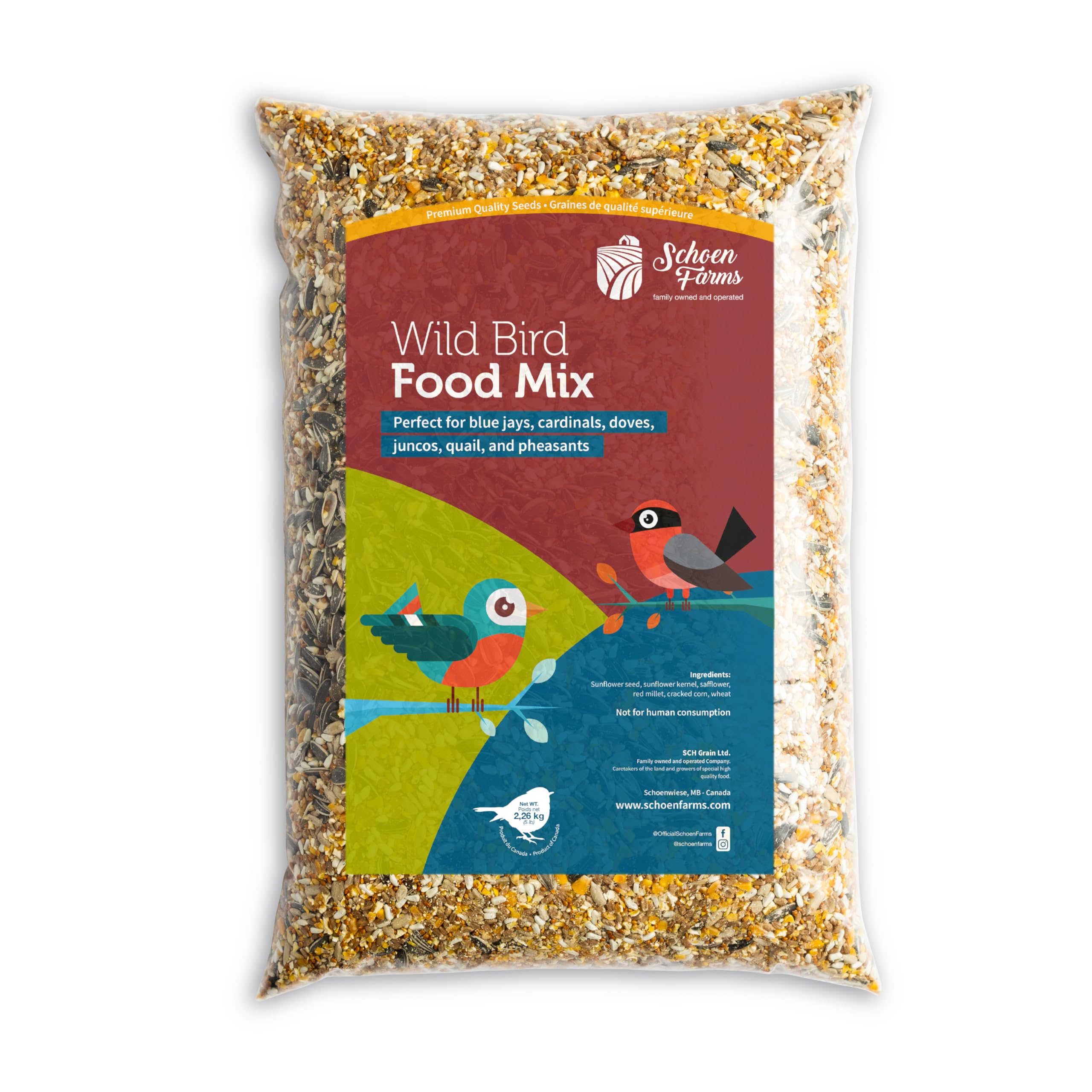 Schoen Farms Wild Bird Seed Food Mix – 2.27 kg Bag – Classic Seed Blend for Finches, Cardinals, Chickadees & Sparrows – Canadian Grown Bird Feed