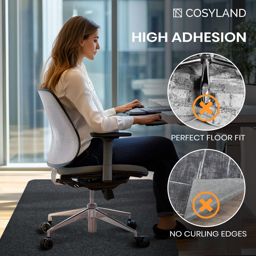 COSYLAND Office Chair Mat for Hardwood Floor and Tile - 90 x 120 CM Anti-Slip Desk Chair Mat - Multi-Purpose Hardwood Floor Protector Mat for Office - Home (Gray, 90 x 120 CM)