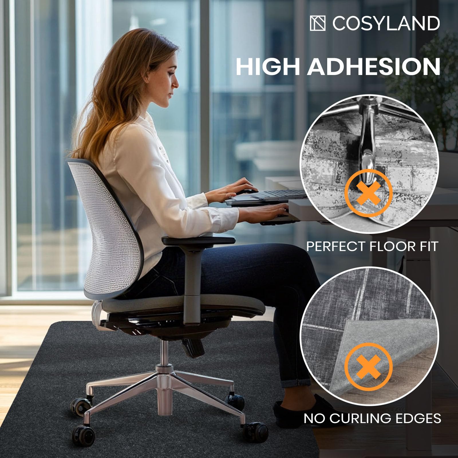 COSYLAND Office Chair Mat for Hardwood Floor and Tile - 90 x 120 CM Anti-Slip Desk Chair Mat - Multi-Purpose Hardwood Floor Protector Mat for Office - Home (Gray, 90 x 120 CM)