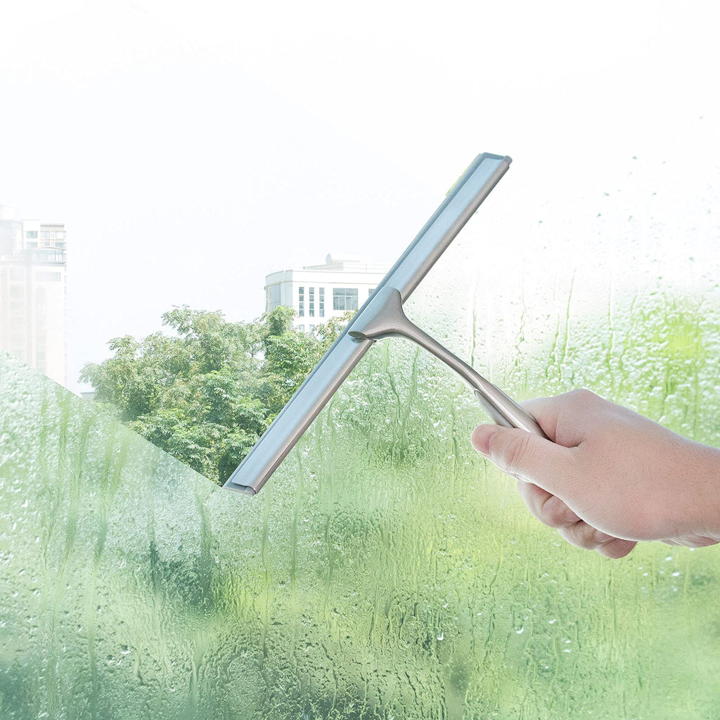 Shower Squeegee for Shower Doors 10 Inch Bathroom Squeegee for Windows,Kitchen,Mirror and Car Glass, Stainless Steel with Adhesive Hook