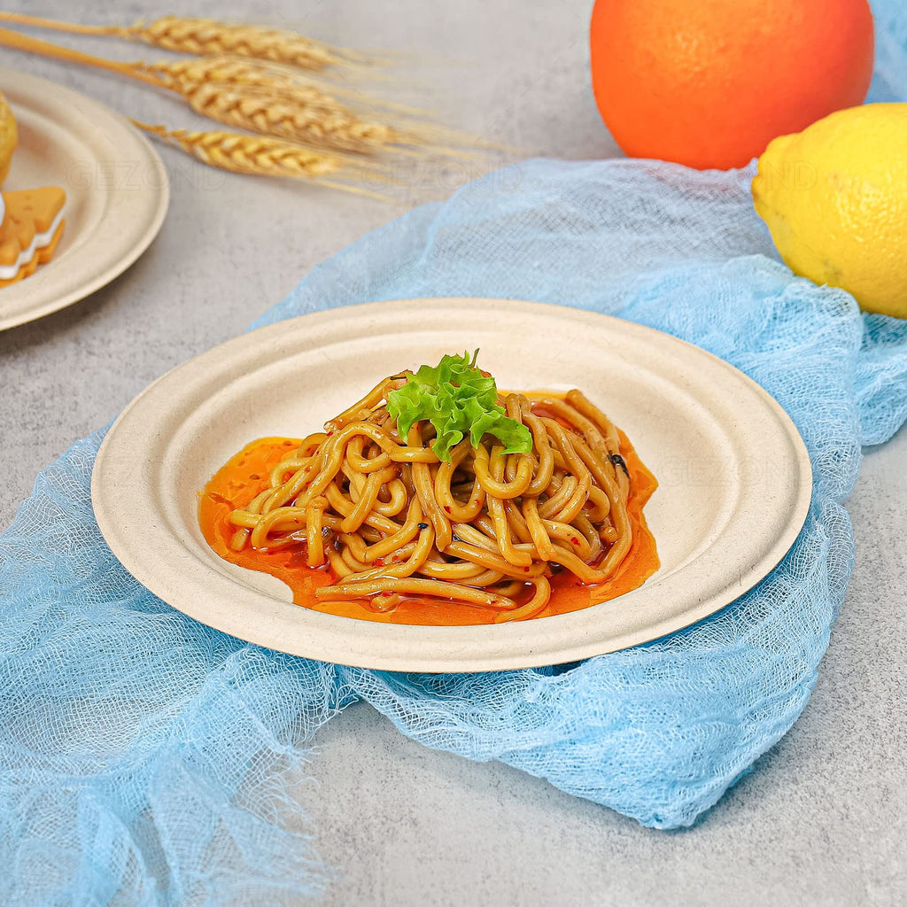 Gezond Compostable Paper Plates 7 Inch, 125pcs Disposable Heavy-Duty Plates Unbleached Biodegradable Plate Made of Sugarcane Fiber