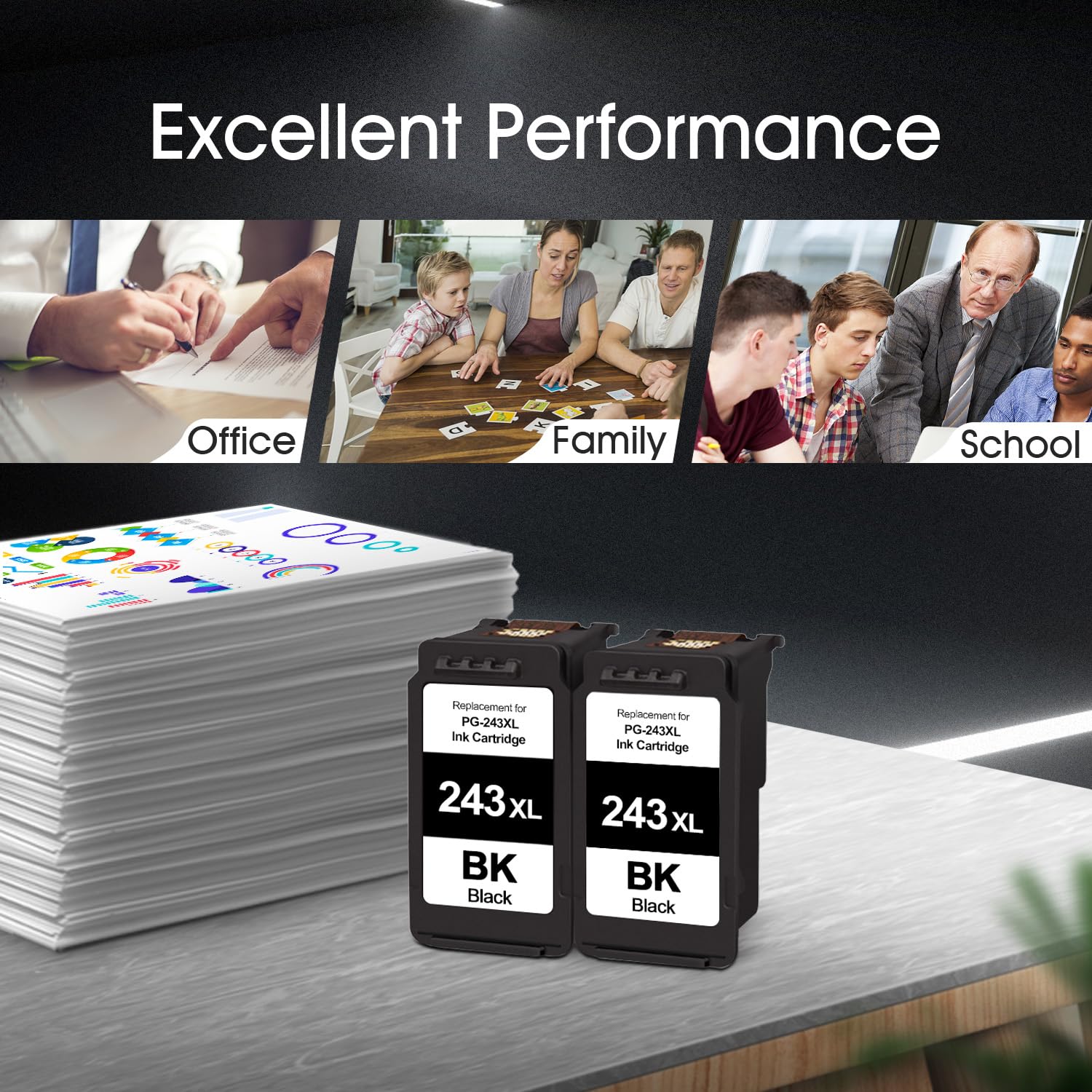 PG-243XL Black Ink cartridges Replacement for Canon Ink PG-243 PG-243XL 243 Work for TS3122 MX492 MG2922 MG2420 TR4520 Printer (2 Black)